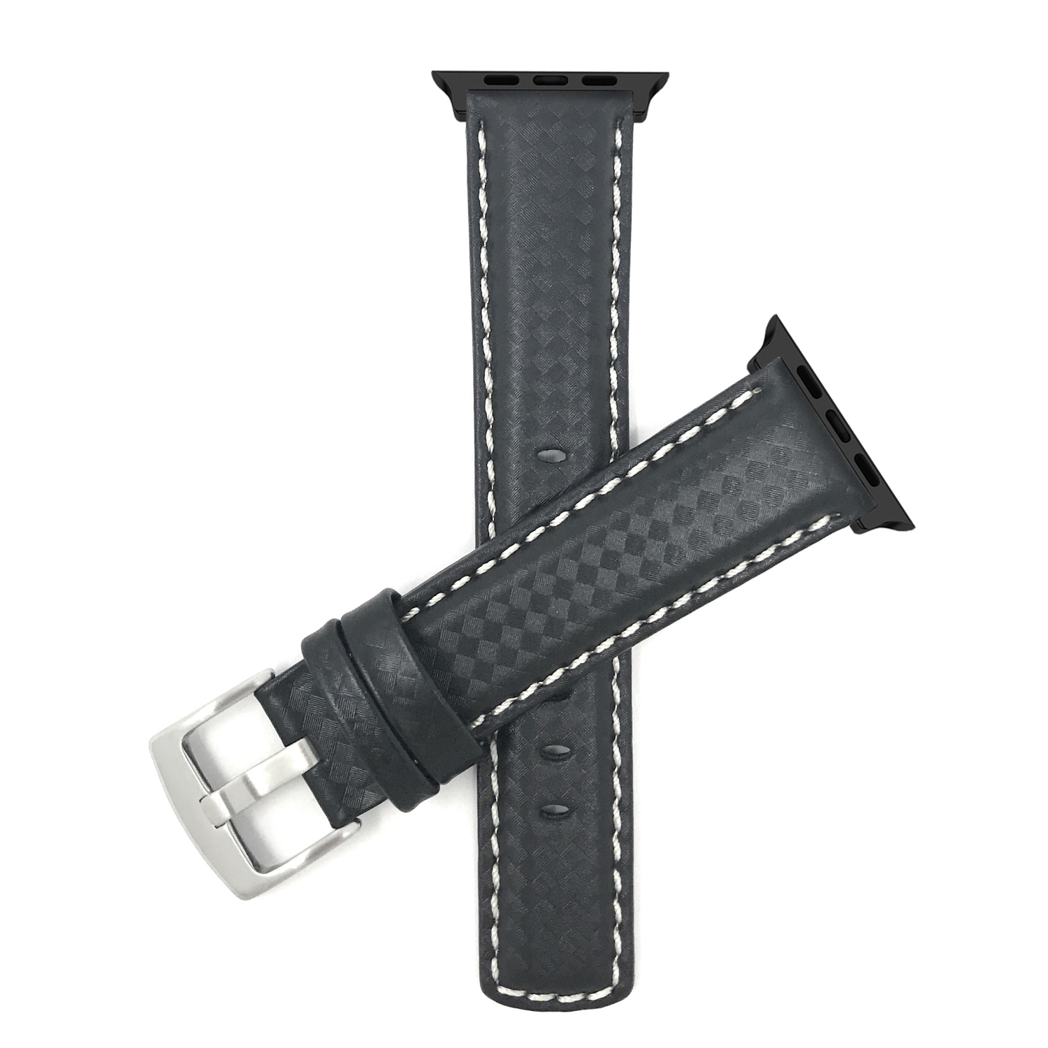 Bandini Leather Replacement Watch Strap for Apple Watch Band 42mm / 44mm / 45mm / 49mm, Series 9 8 7 6 5 4 3 2 1 SE & Ultra - Carbon Fiber - Black / Black