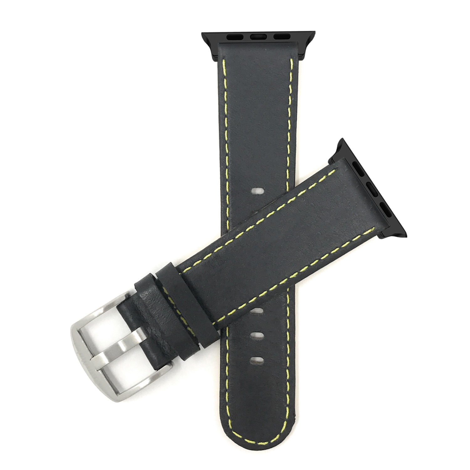 Bandini Leather Replacement Watch Strap for Apple Watch Band 42mm /41mm / 40mm / 38mm, Series 11 10 9 8 7 6 5 & SE - Thin - Black / Yellow / Black