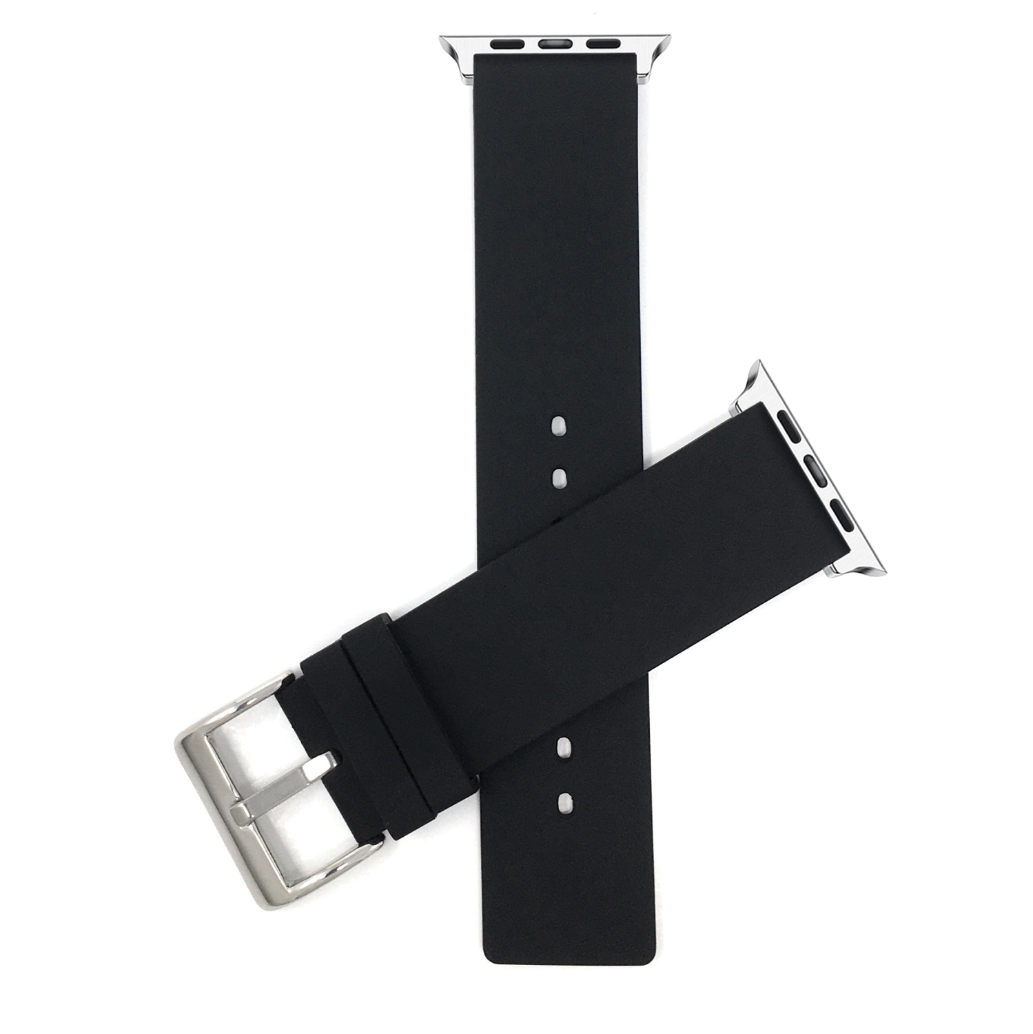 Bandini Silicone / Rubber Watch Strap for Apple Watch Band 42mm /41mm / 40mm / 38mm, Series 11 10 9 8 7 6 5 & SE, Waterproof, Black / Silver