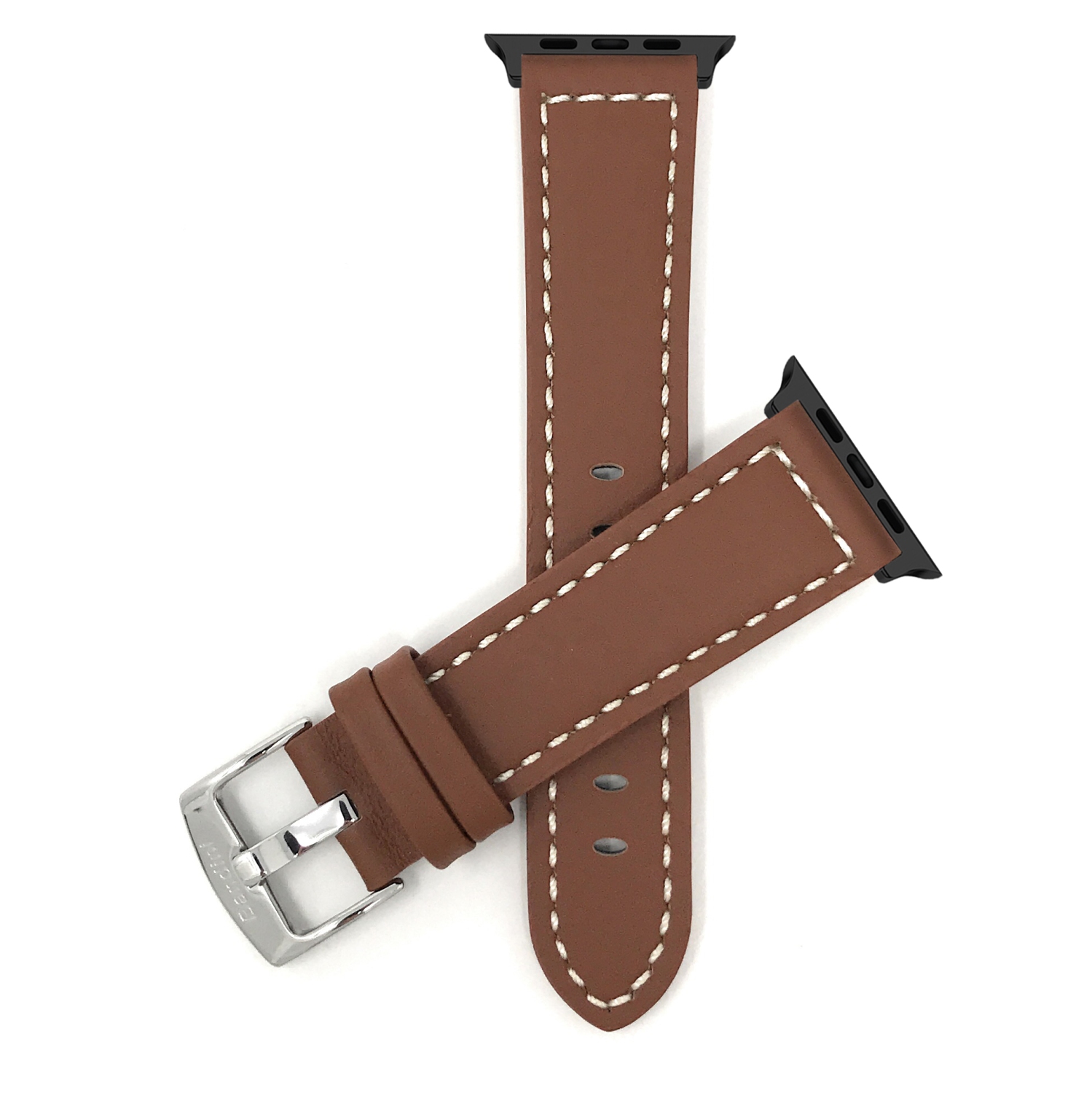 Bandini Leather Replacement Watch Strap for Apple Watch Band 42mm / 44mm / 45mm / 49mm, Series 9 8 7 6 5 4 3 2 1 SE & Ultra - Thick Racer - Tan / Black
