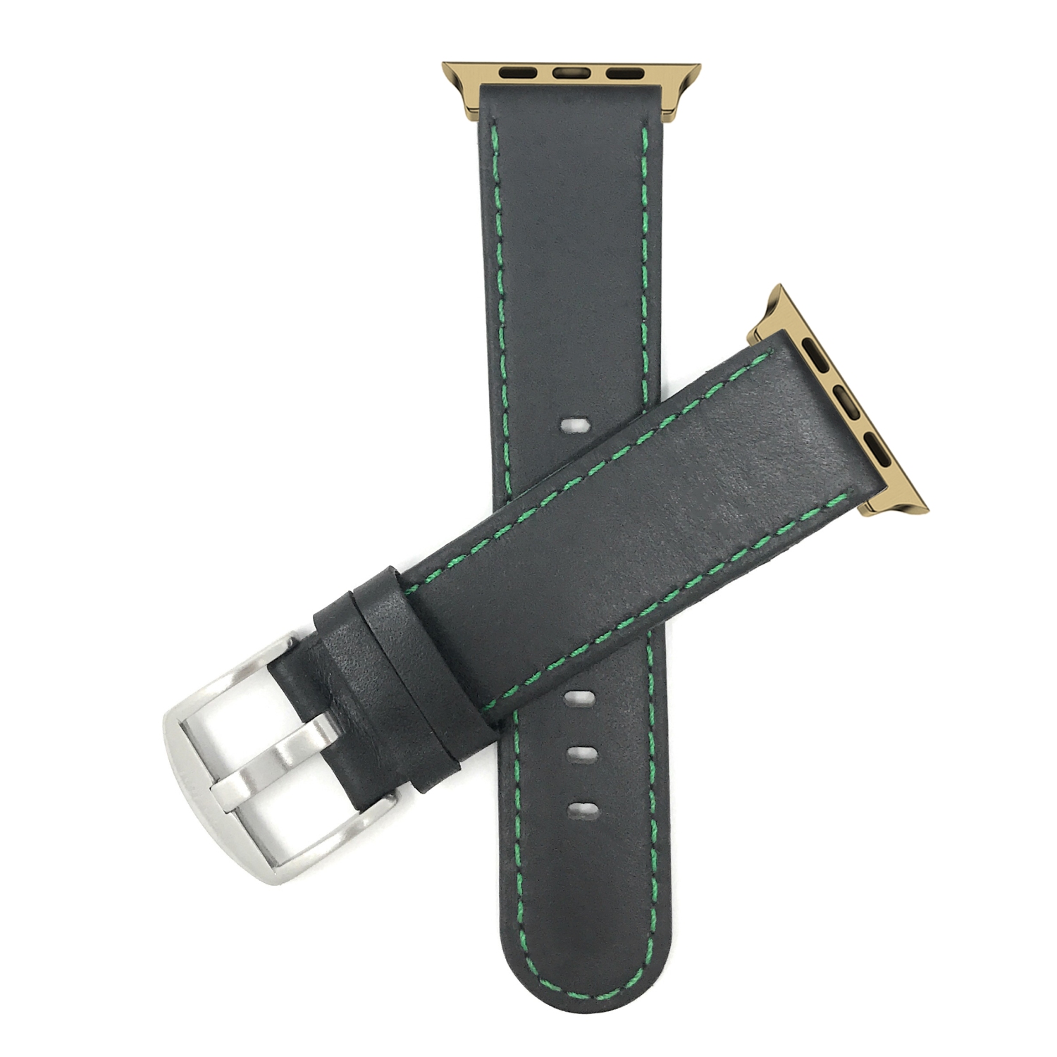 Bandini Leather Replacement Watch Strap for Apple Watch Band 42mm /41mm / 40mm / 38mm, Series 11 10 9 8 7 6 5 & SE - Thin - Black / Green / Gold