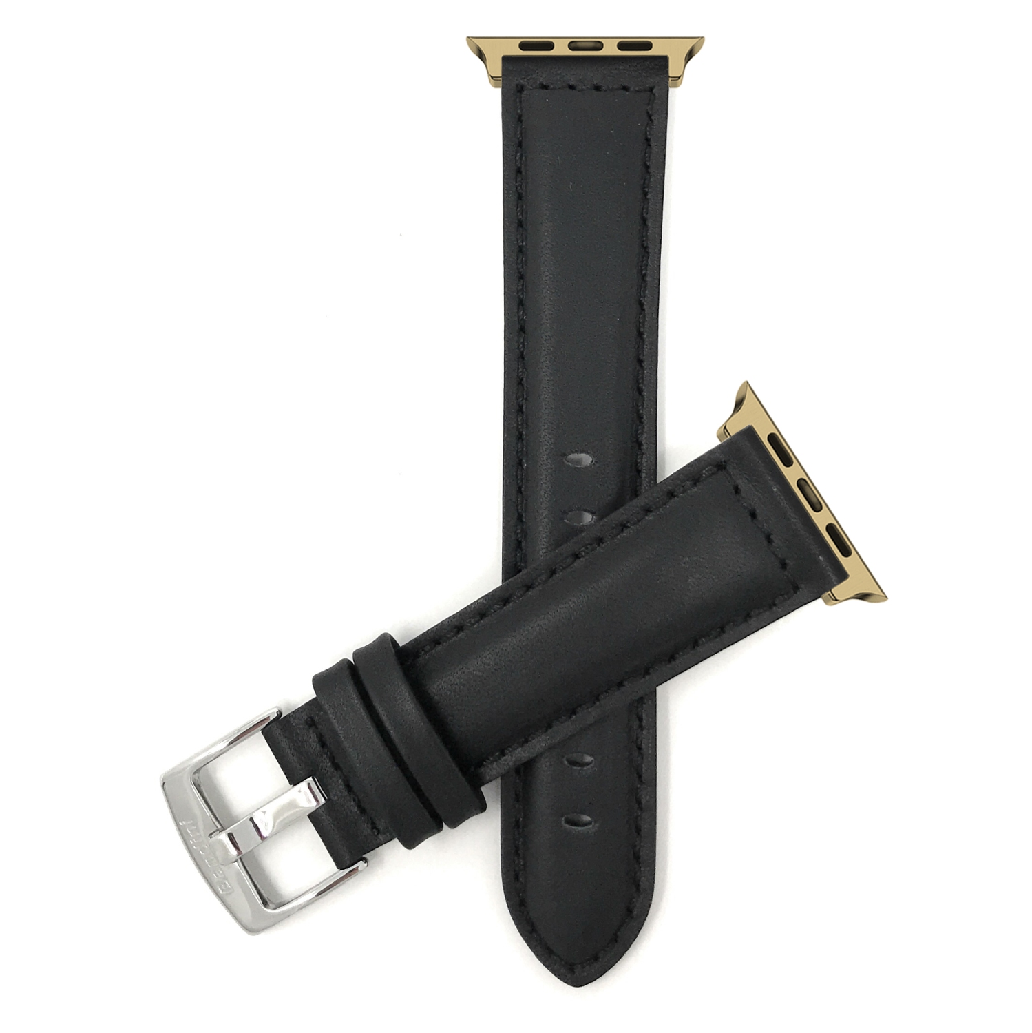Bandini Leather Replacement Watch Strap for Apple Watch Band 41mm / 40mm / 38mm, Series 8 7 6 5 4 3 2 1 & SE - Black / Gold
