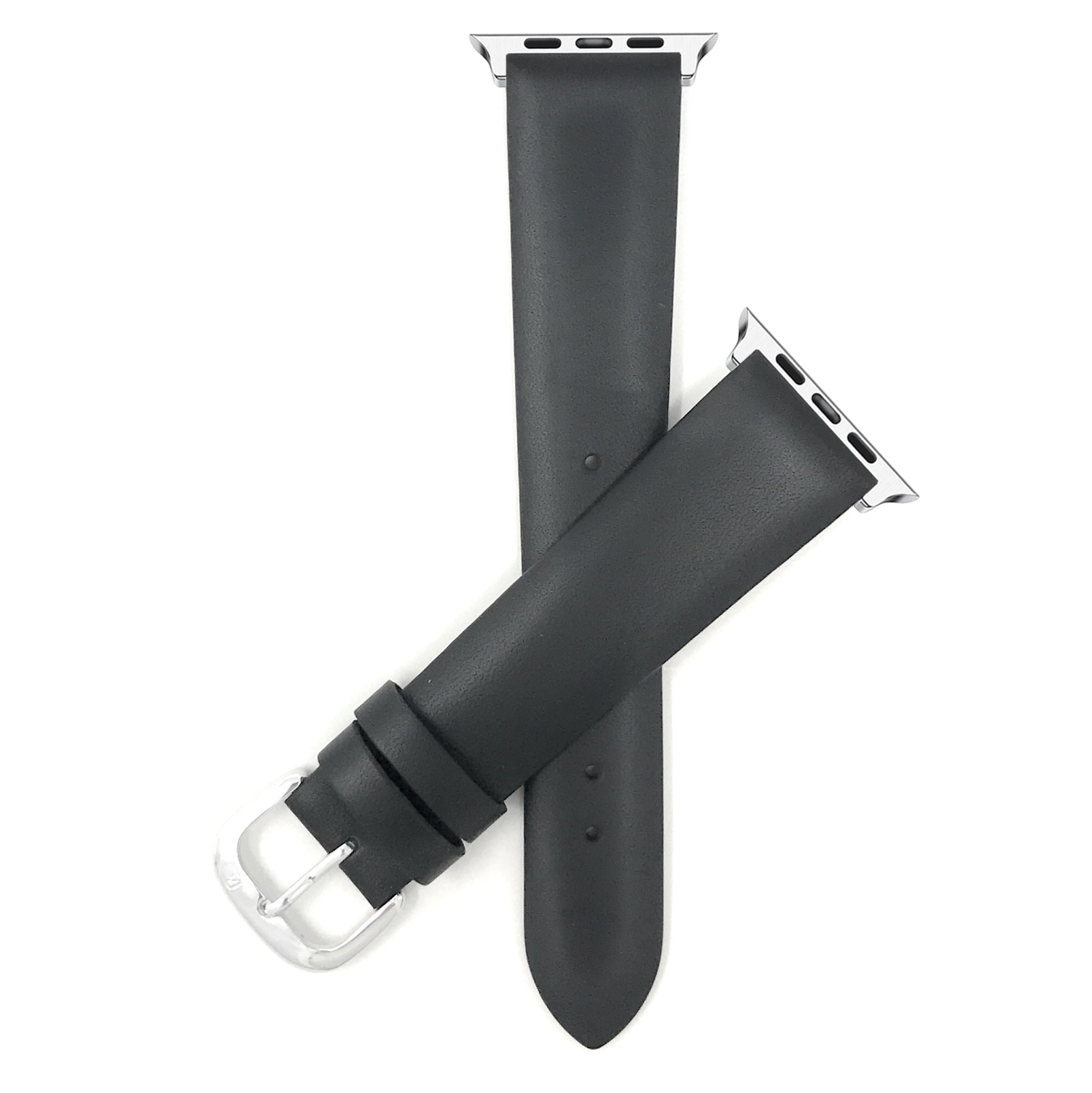 Bandini Leather Replacement Watch Strap for Apple Watch Band 42mm /41mm / 40mm / 38mm, Series 11 10 9 8 7 6 5 & SE - Black / Silver