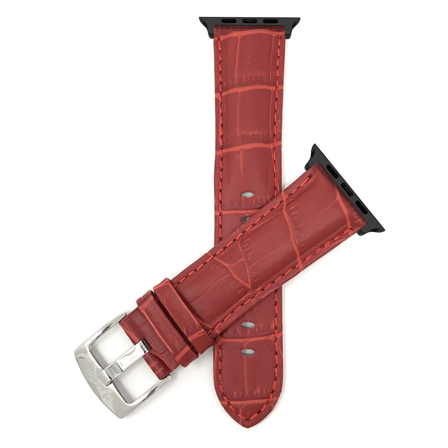 Bandini Leather Replacement Watch Strap for Apple Watch Band 42mm /41mm / 40mm / 38mm, Series 11 10 9 8 7 6 5 SE - Alligator Pattern - Red / Black