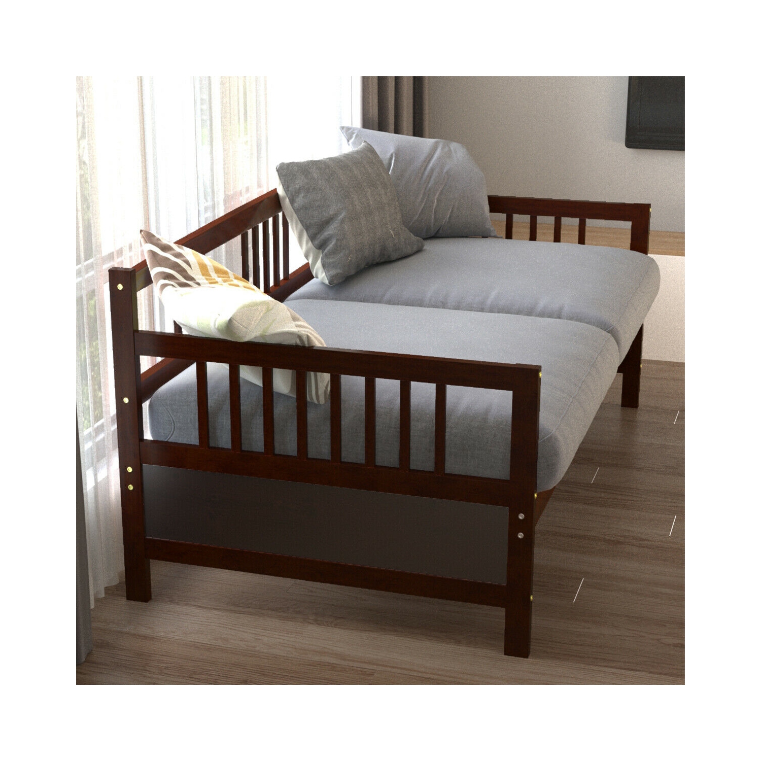 Gymax Cadre deCanapé-lit Double Solide avec Rails