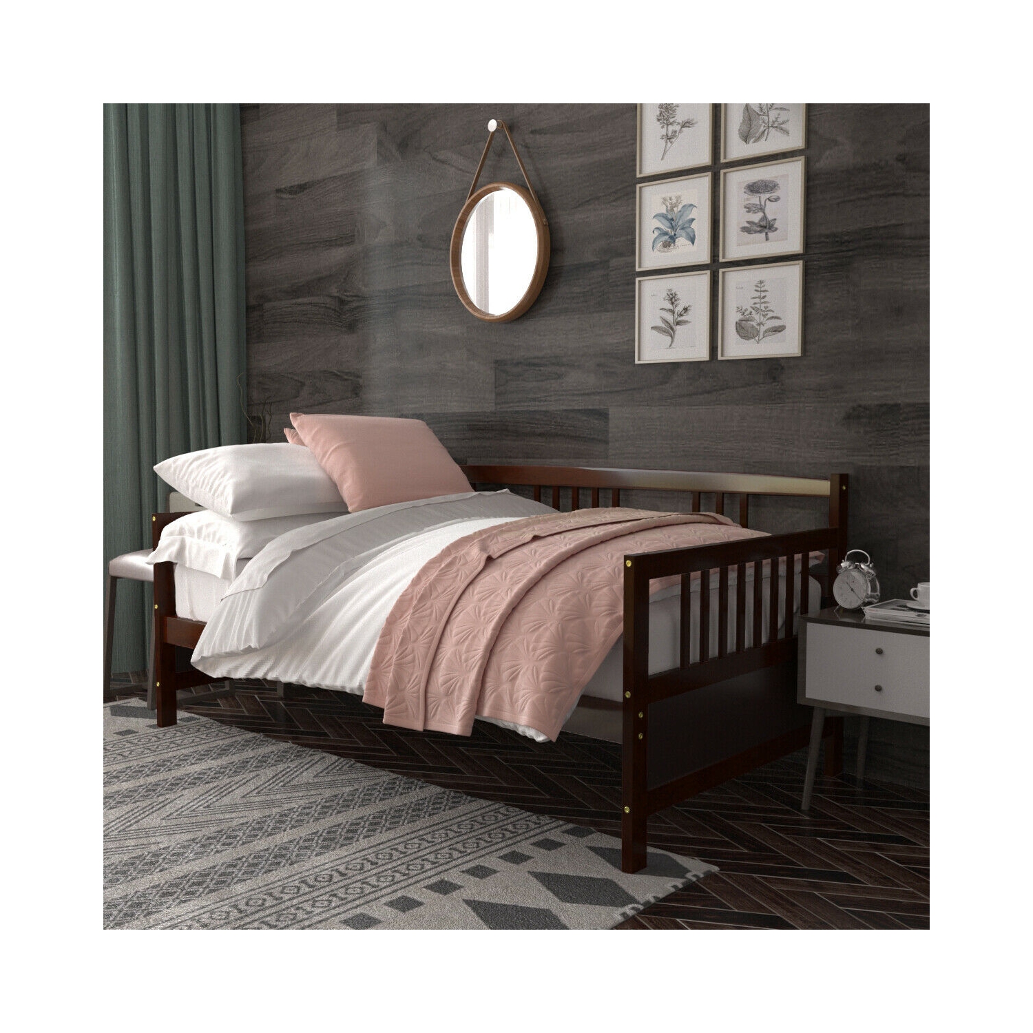 Gymax Cadre deCanapé-lit Double Solide avec Rails