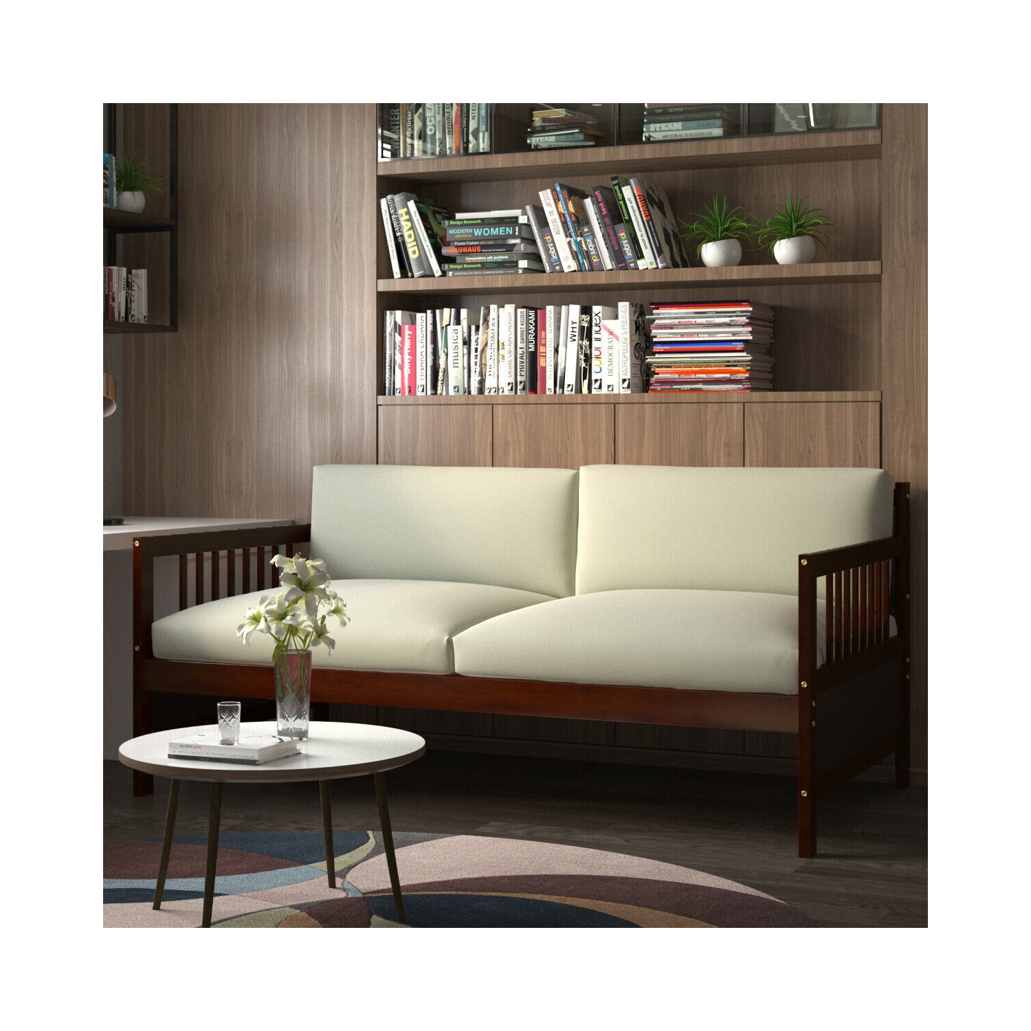 Gymax Cadre deCanapé-lit Double Solide avec Rails