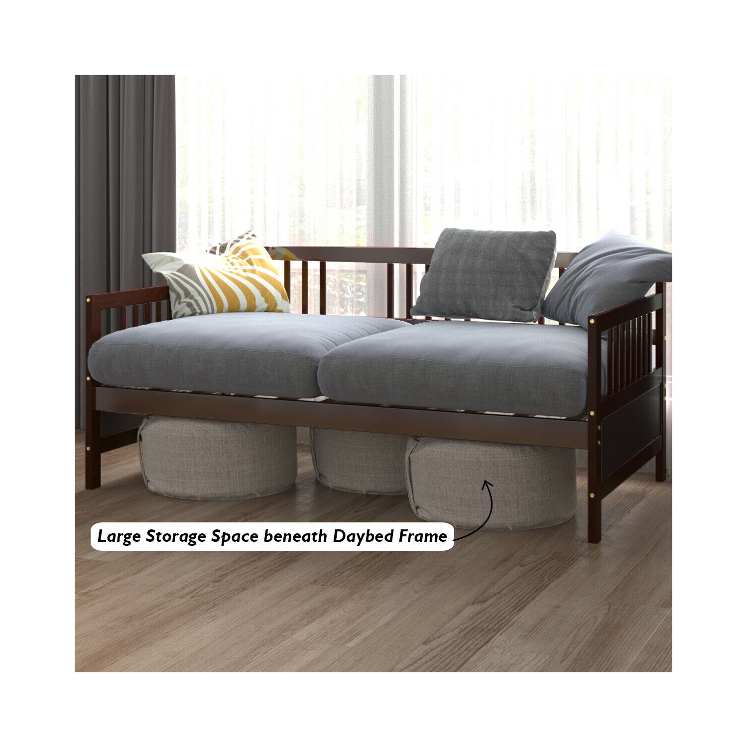 Gymax Cadre deCanapé-lit Double Solide avec Rails