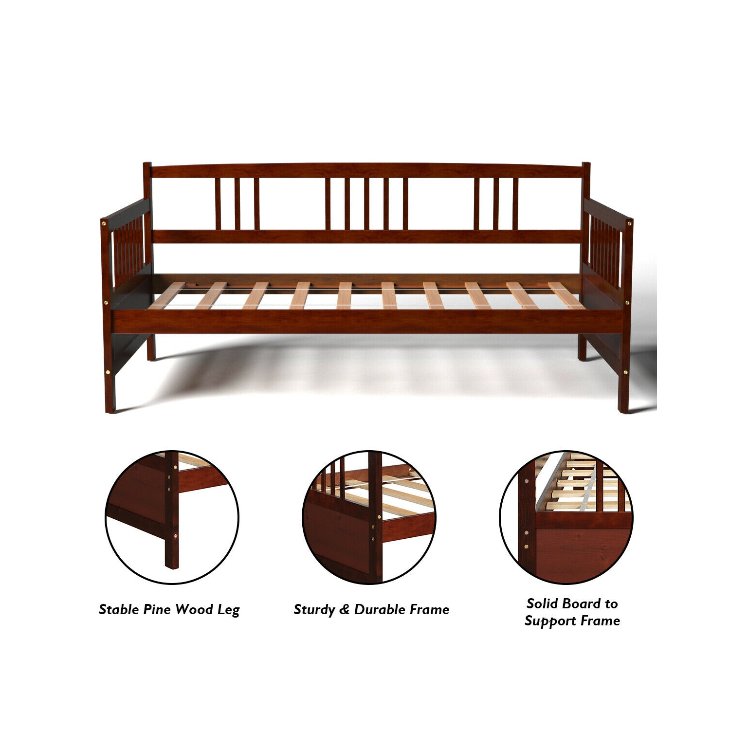 Gymax Cadre deCanapé-lit Double Solide avec Rails