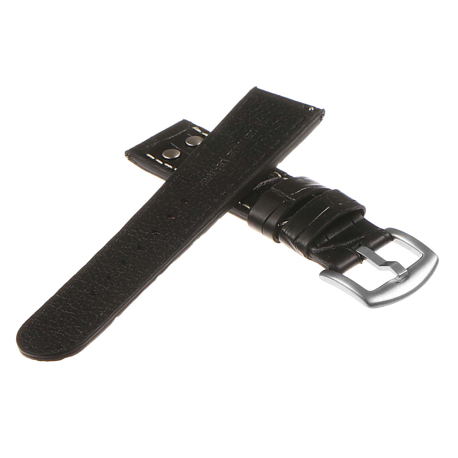 DASSARI Croc Embossed Leather Pilot Watch Band w/ Rivets for Apple Watch - 44mm - Black