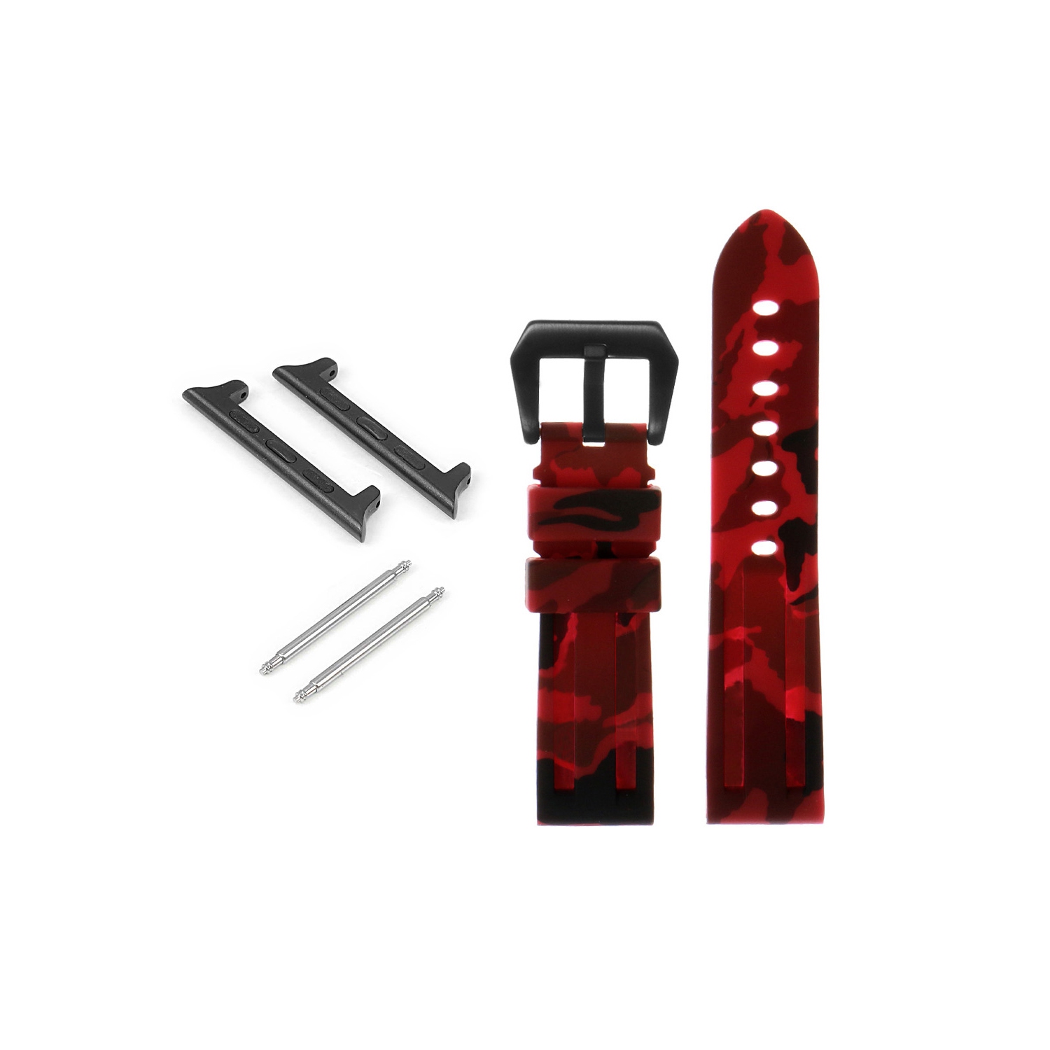 StrapsCo Bracelet de montre en silicone camo avec boucle Pre-V noir mat pour Apple Watch - 44mm - Camo Rouge