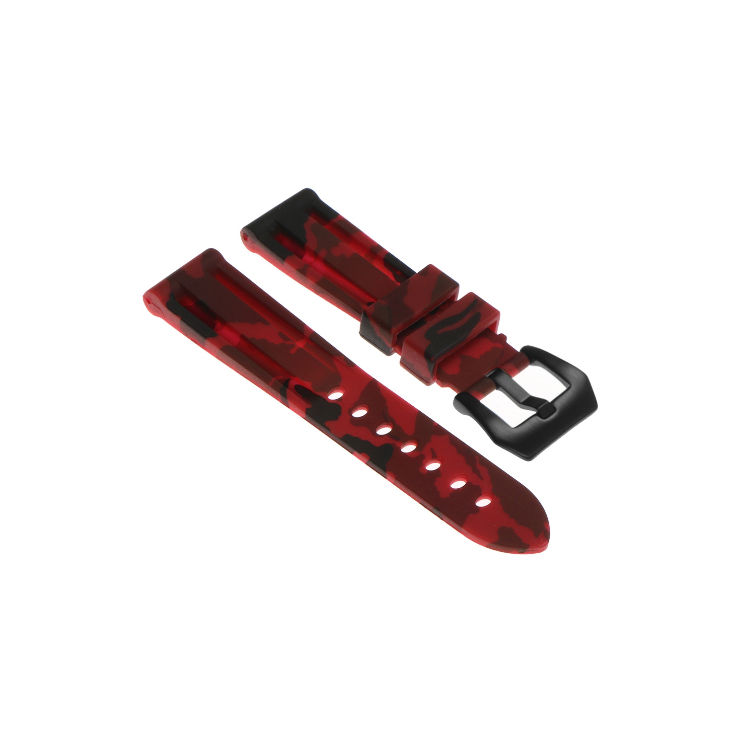 StrapsCo Bracelet de montre en silicone camo avec boucle Pre-V noir mat pour Apple Watch - 44mm - Camo Rouge