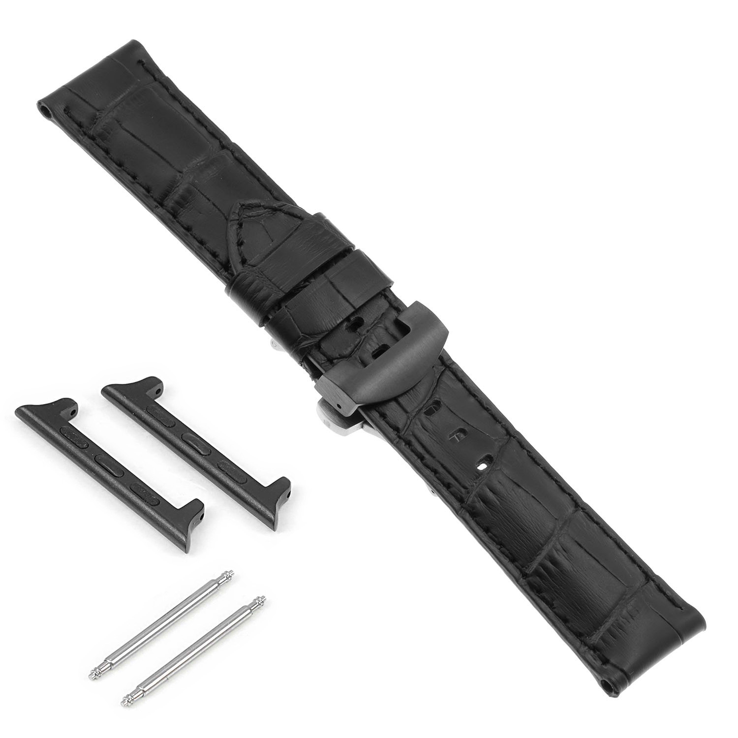 DASSARI Bracelet en cuir croco avec fermoir déployant noir pour Apple Watch - 44mm - Noir