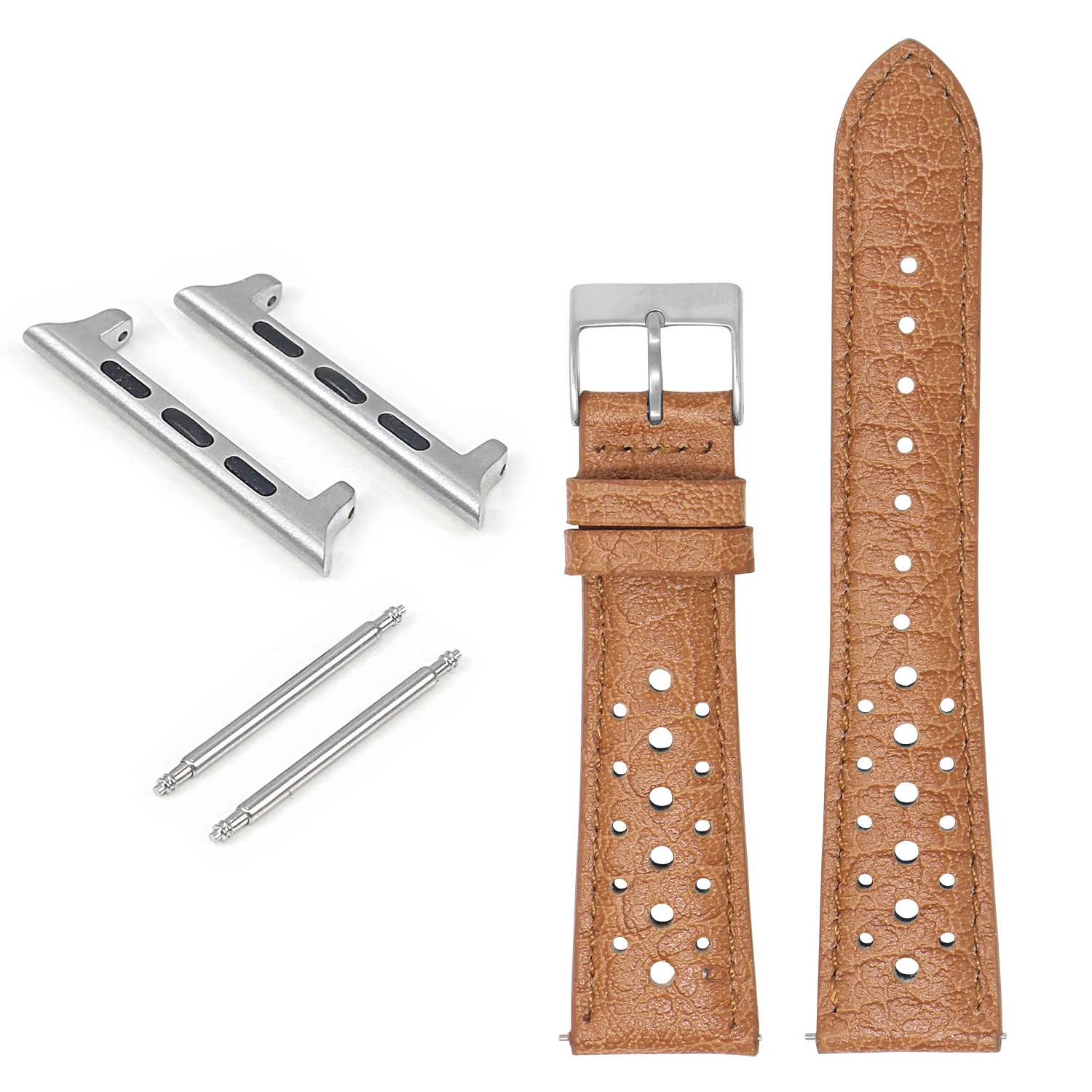DASSARI Bracelet de rallye en cuir perforé pour Apple Watch - 42mm - Tan