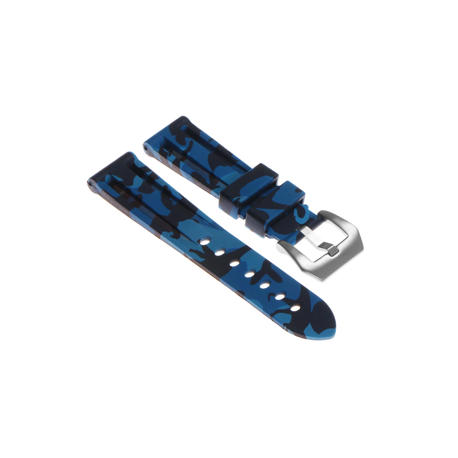 StrapsCo Bracelet de montre en silicone camo avec boucle Pre-V en acier inoxydable brossé pour Apple Watch - 42mm - Camo Bleu