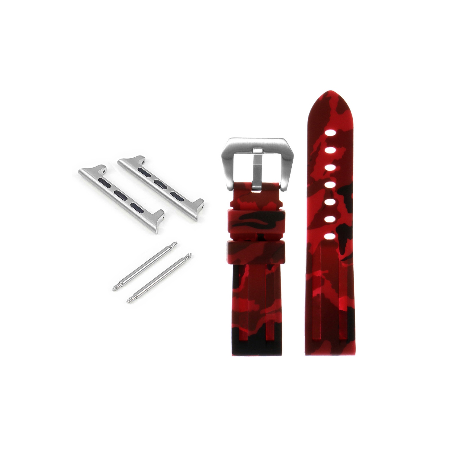 StrapsCo Bracelet de montre en silicone camo avec boucle Pre-V en acier inoxydable brossé pour Apple Watch - 42mm - Camo Rouge