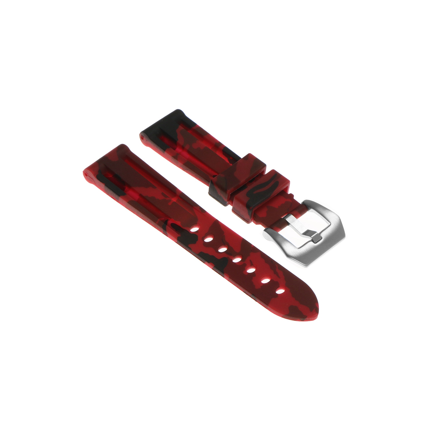 StrapsCo Bracelet de montre en silicone camo avec boucle Pre-V en acier inoxydable brossé pour Apple Watch - 42mm - Camo Rouge