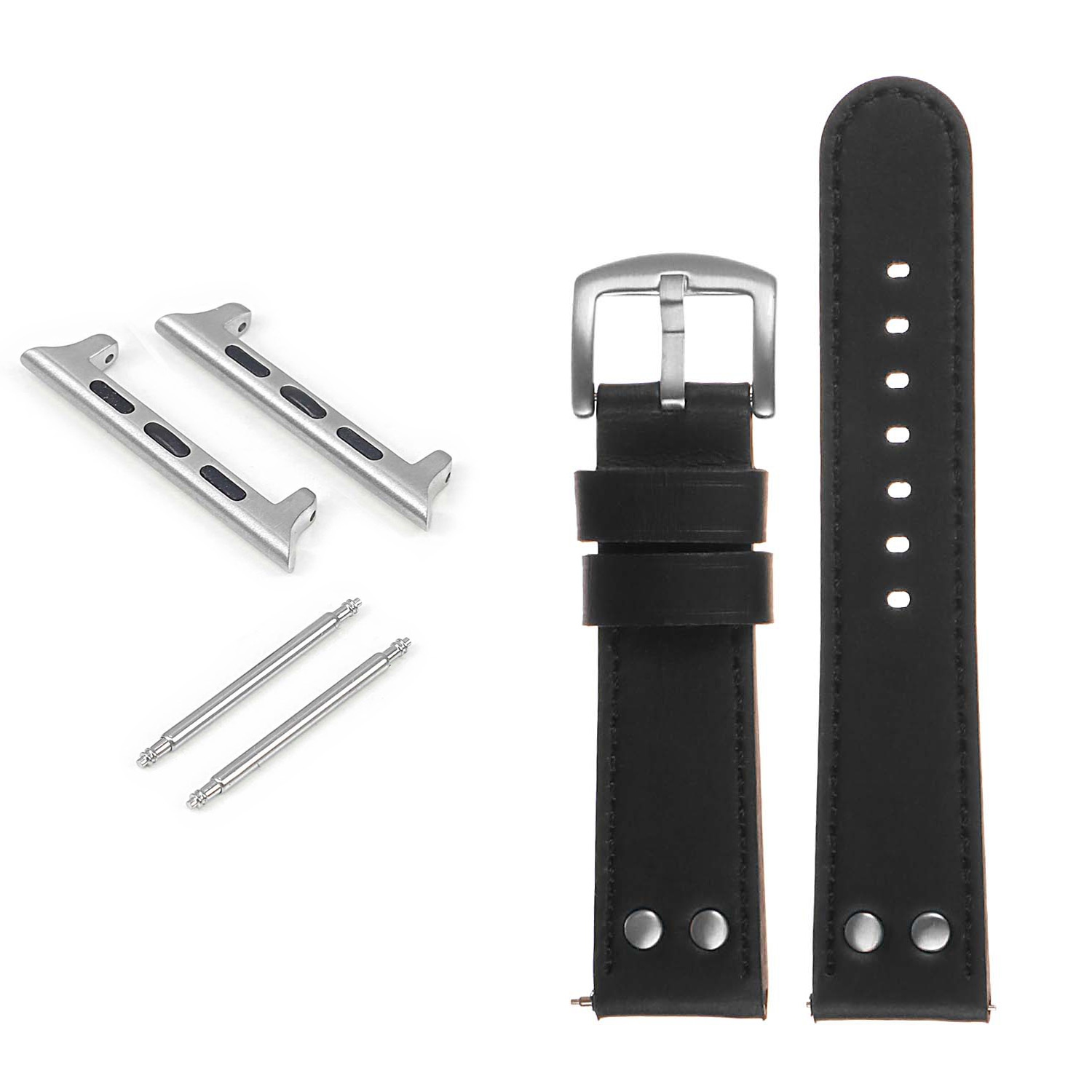 DASSARI Pilot Leather Watch Band w/ Rivets for Apple Watch - 38mm - Black