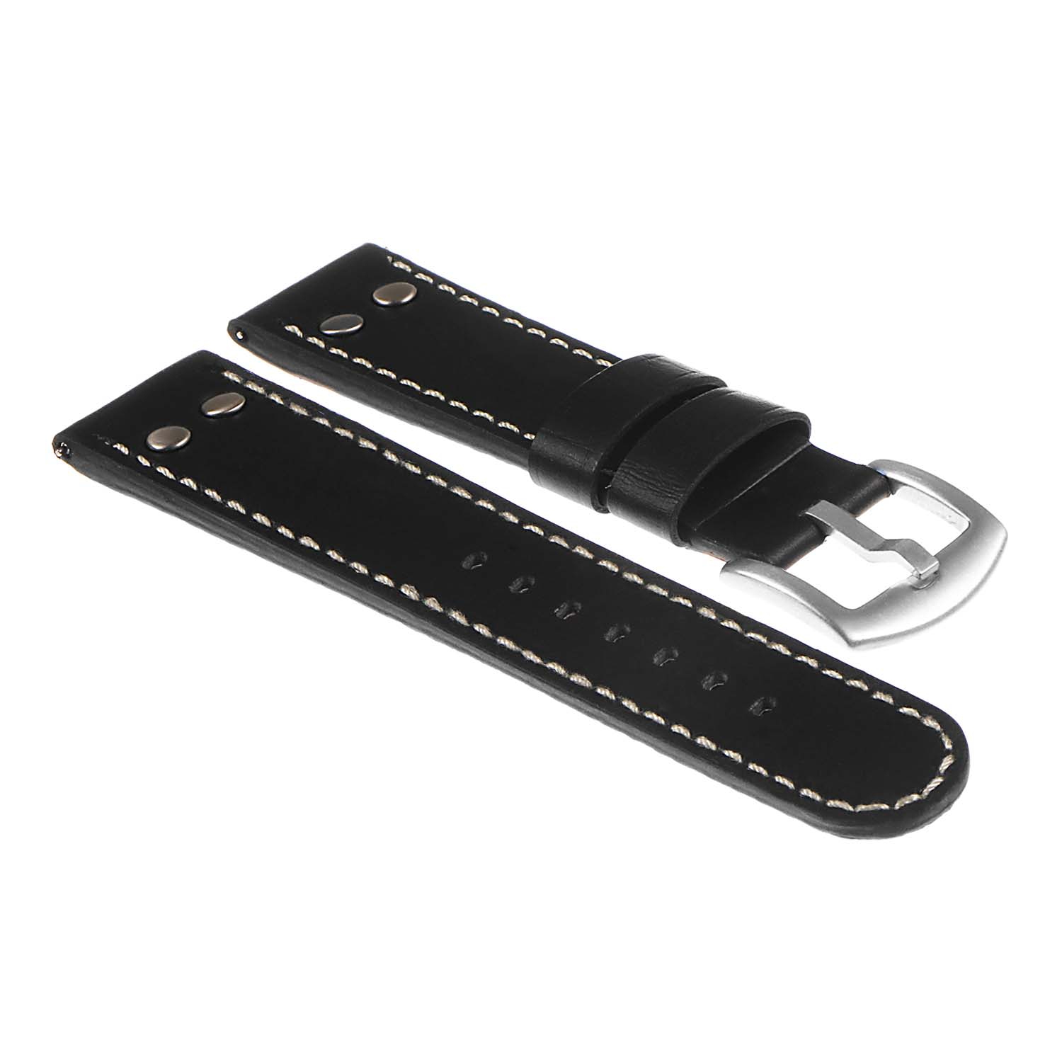 DASSARI Pilot Leather Watch Band w/ Rivets for Apple Watch - 38mm - Black & White
