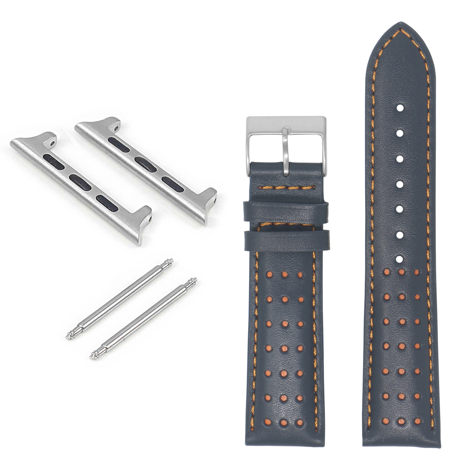 DASSARI Perforated Leather Racing Strap for Apple Watch - 40mm - Blue & Orange