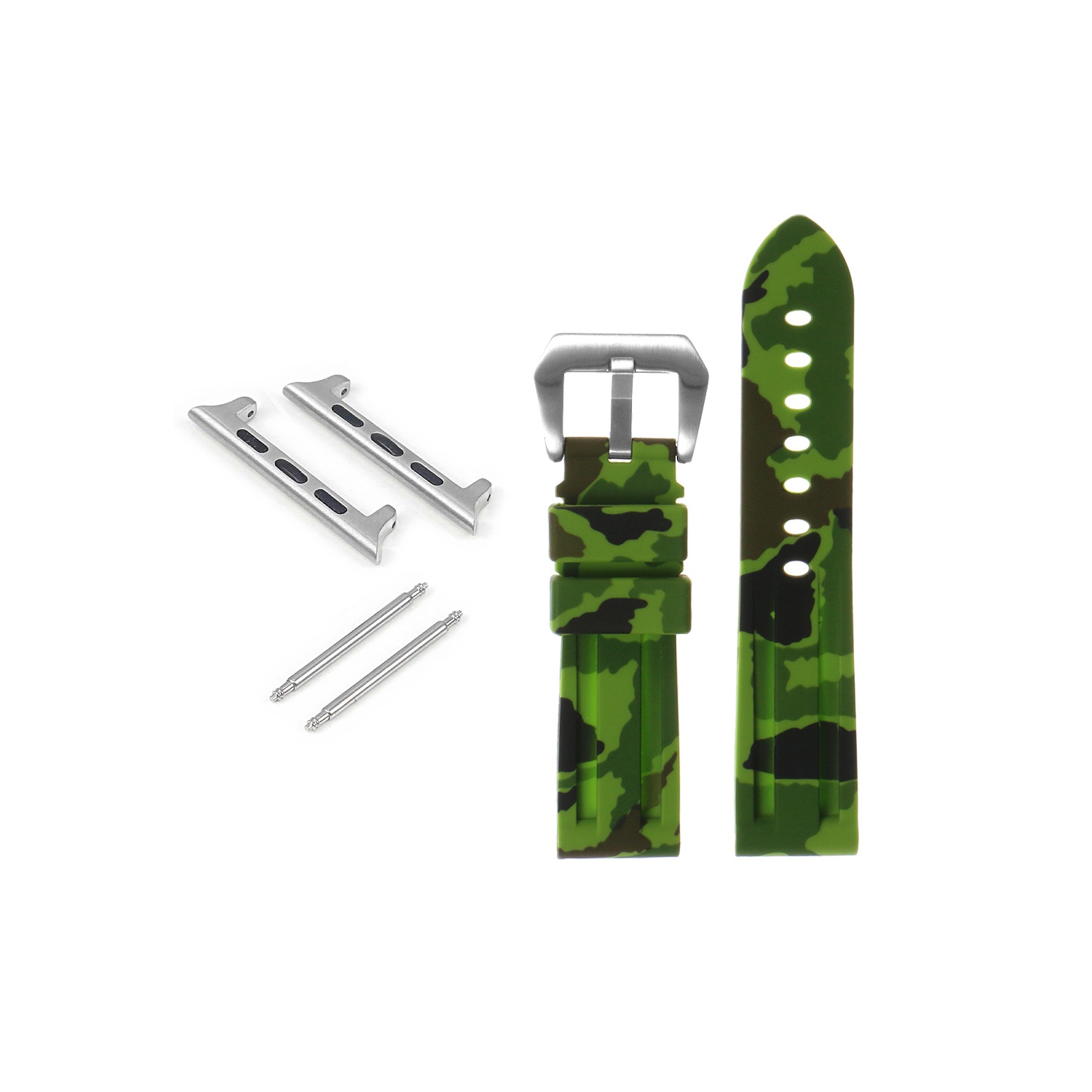 StrapsCo Camo Silicone Watch Strap with Brushed Stainless Steel Pre-V Buckle for Apple Watch - 40mm - Green Camo