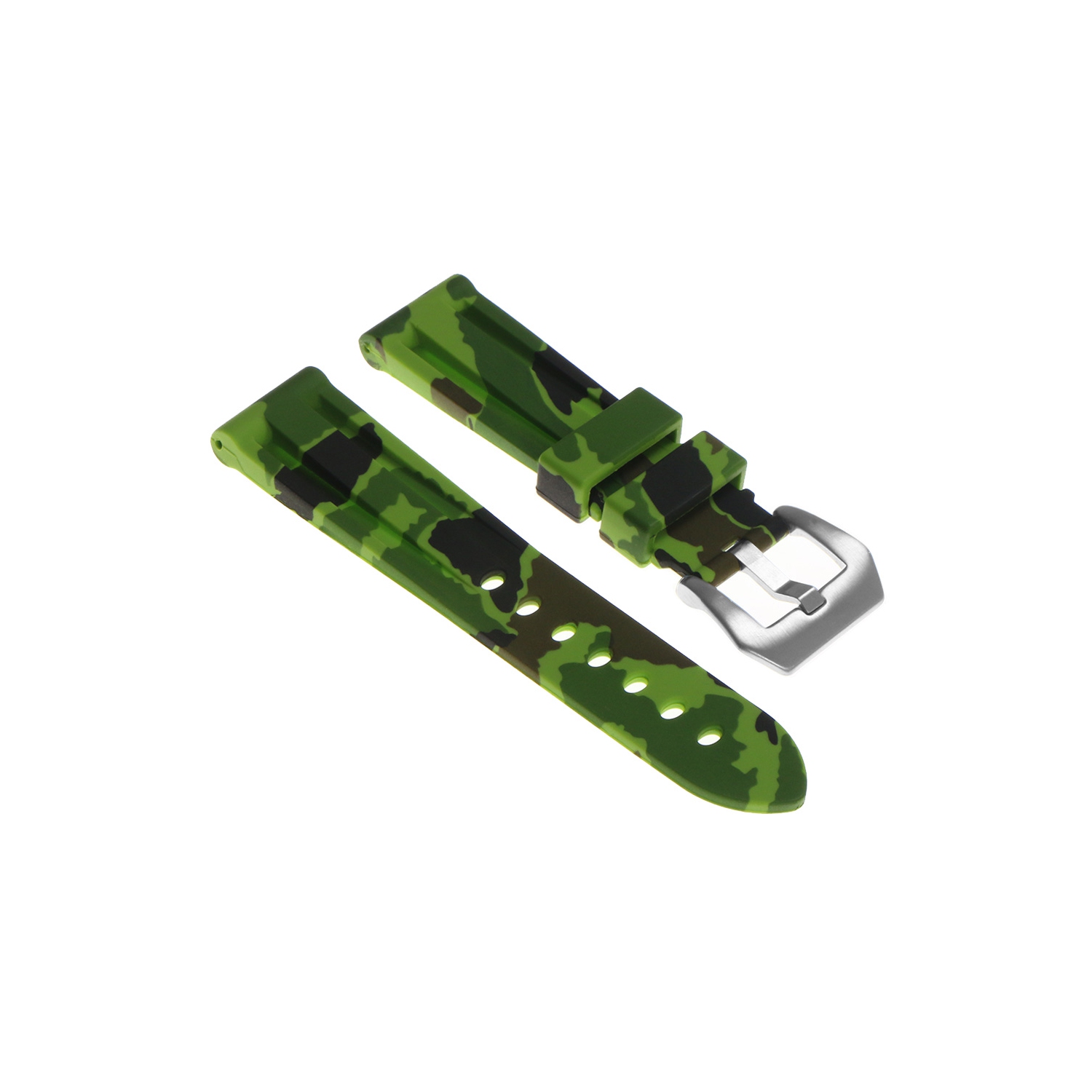 StrapsCo Camo Silicone Watch Strap with Brushed Stainless Steel Pre-V Buckle for Apple Watch - 40mm - Green Camo