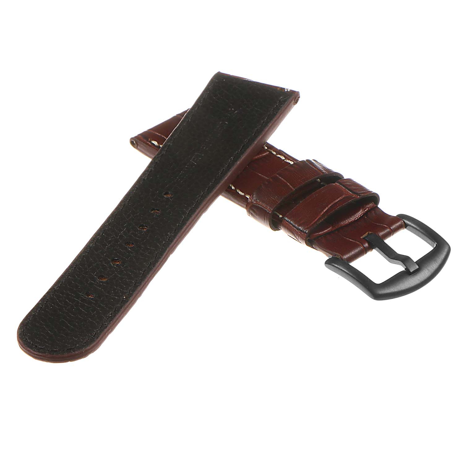 DASSARI Croc Embossed Leather Pilot Watch Band w/ Matte Black Rivets for Apple Watch - 42mm - Brown