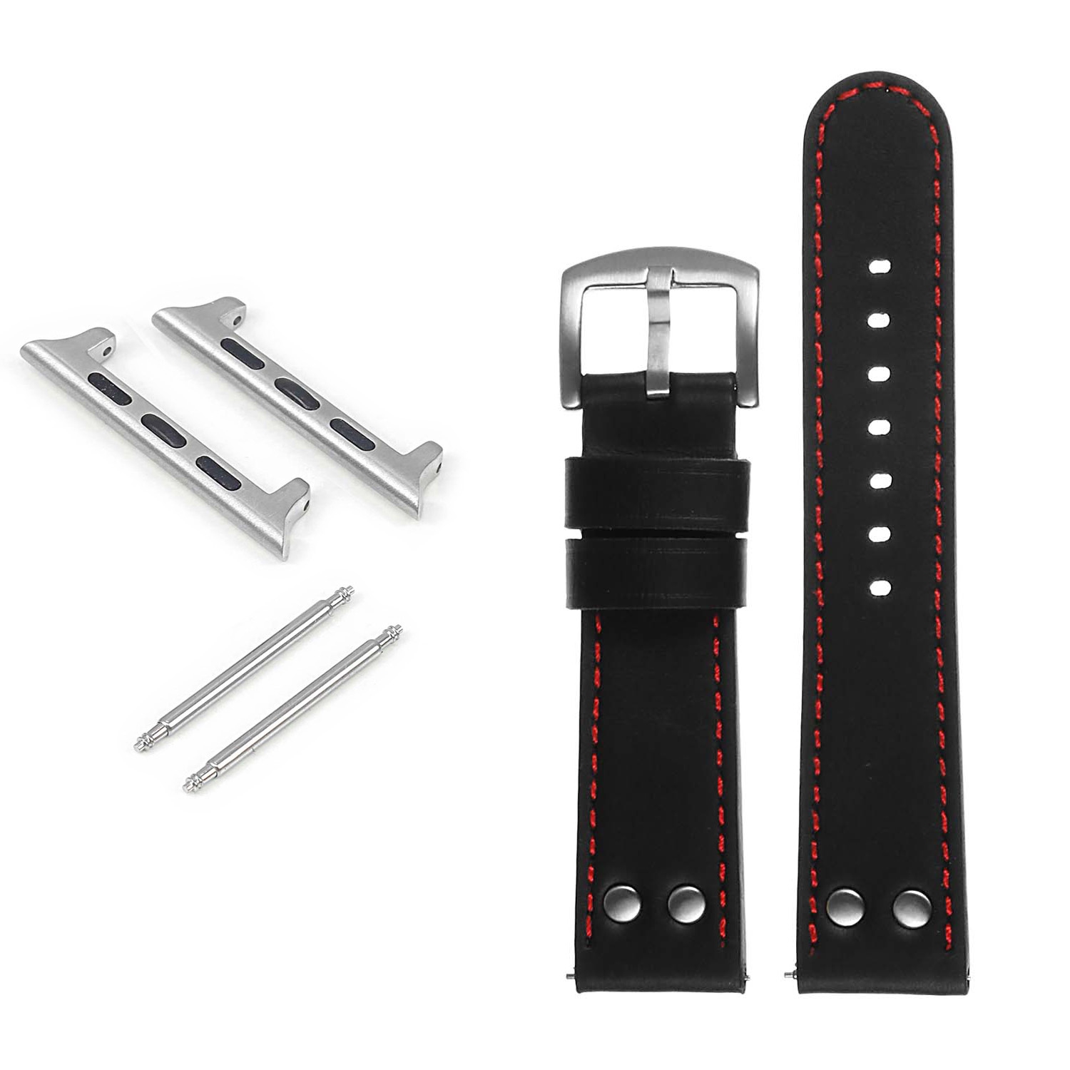 DASSARI Pilot Leather Watch Band w/ Rivets for Apple Watch - 40mm - Black & Red