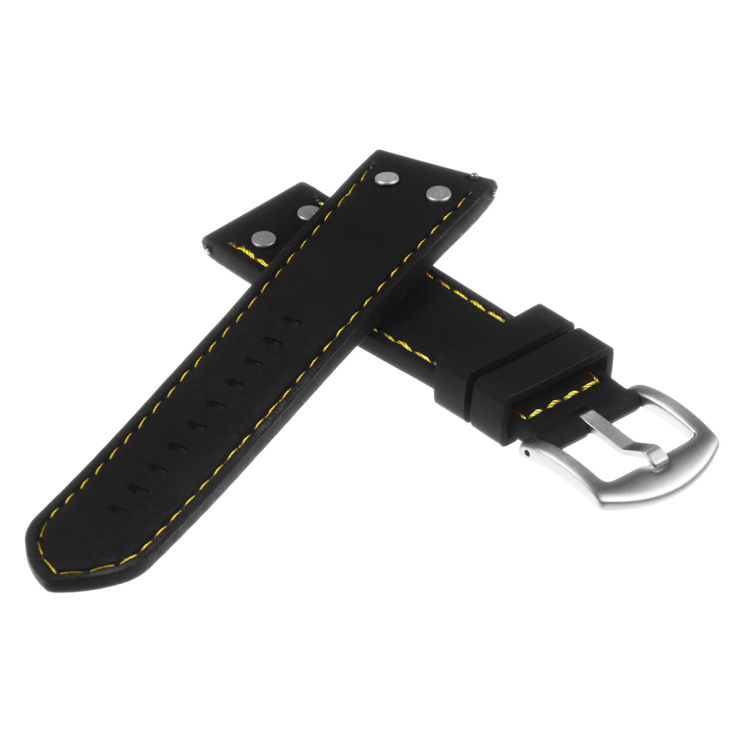 StrapsCo Rubber Aviator Strap with Rivets for Apple Watch - 42mm - Black & Yellow