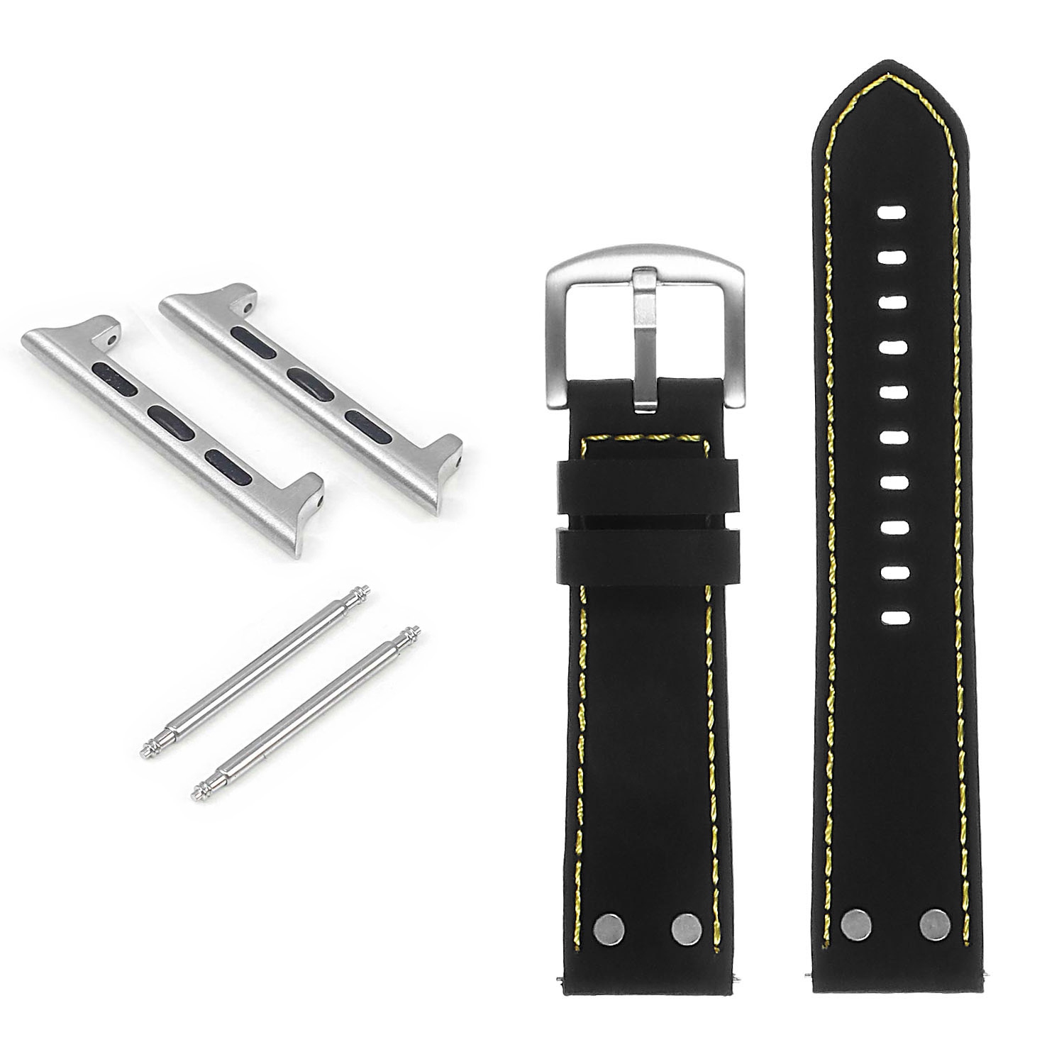 StrapsCo Bracelet aviateur en caoutchouc avec rivets pour Apple Watch - 40mm - Noir & Jaune