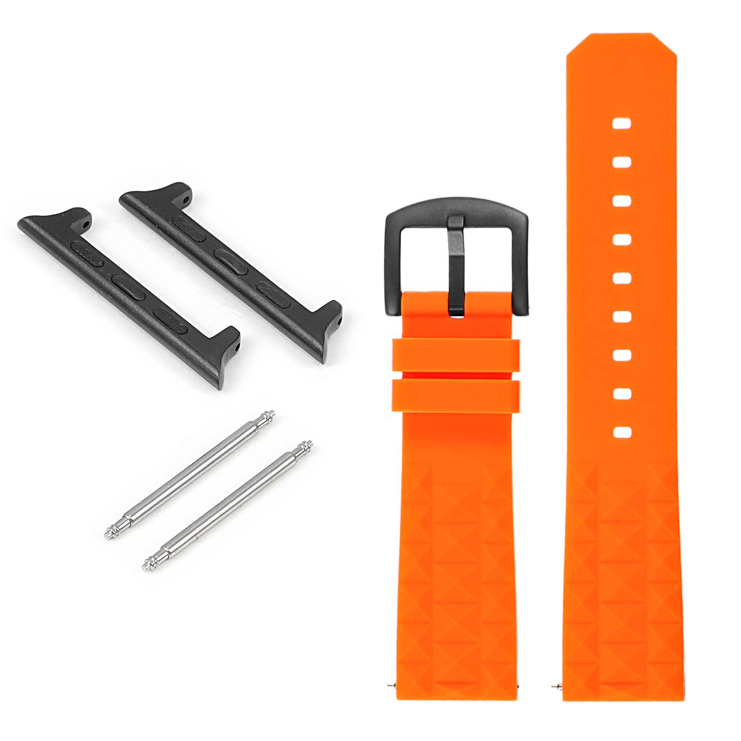 StrapsCo Super Waffle Rubber Strap w/ Matte Black Buckle for Apple Watch - 40mm - Orange