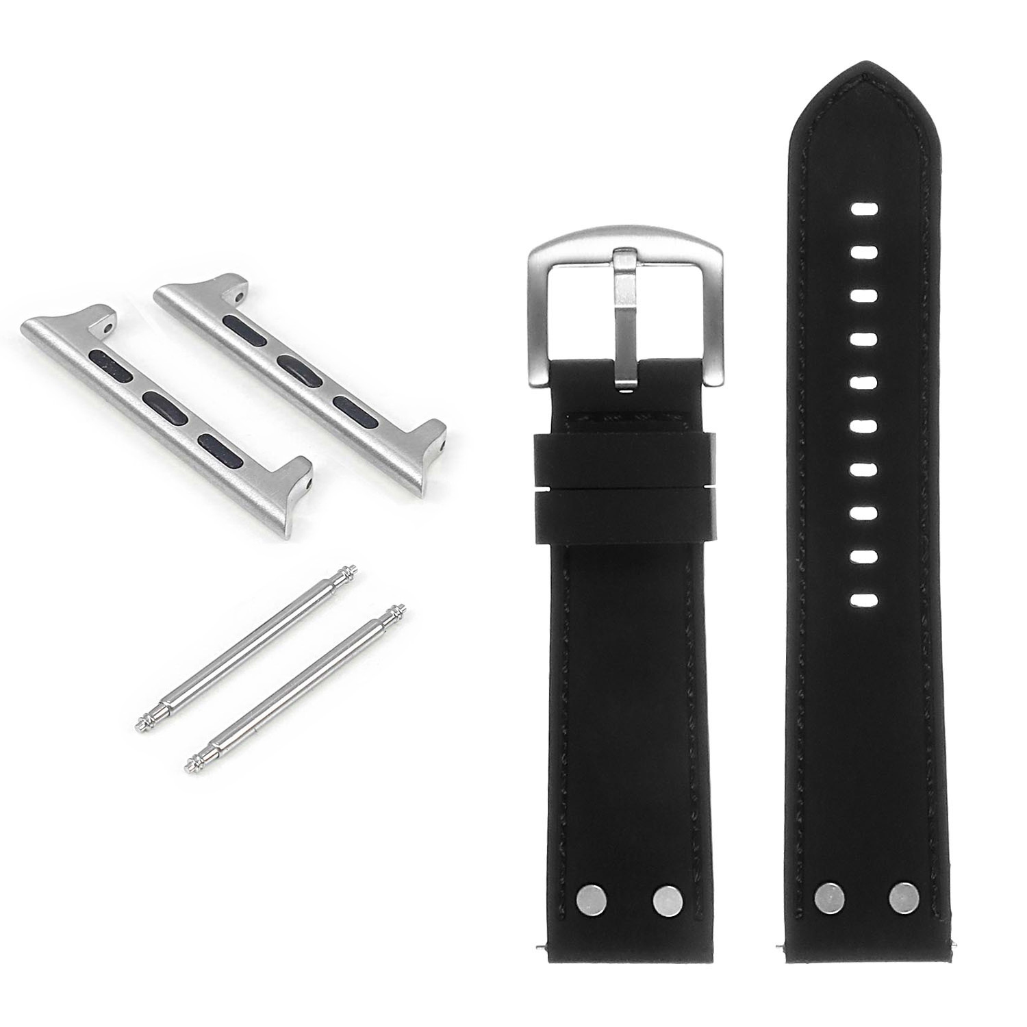 StrapsCo Bracelet aviateur en caoutchouc avec rivets pour Apple Watch - 44mm - Noir