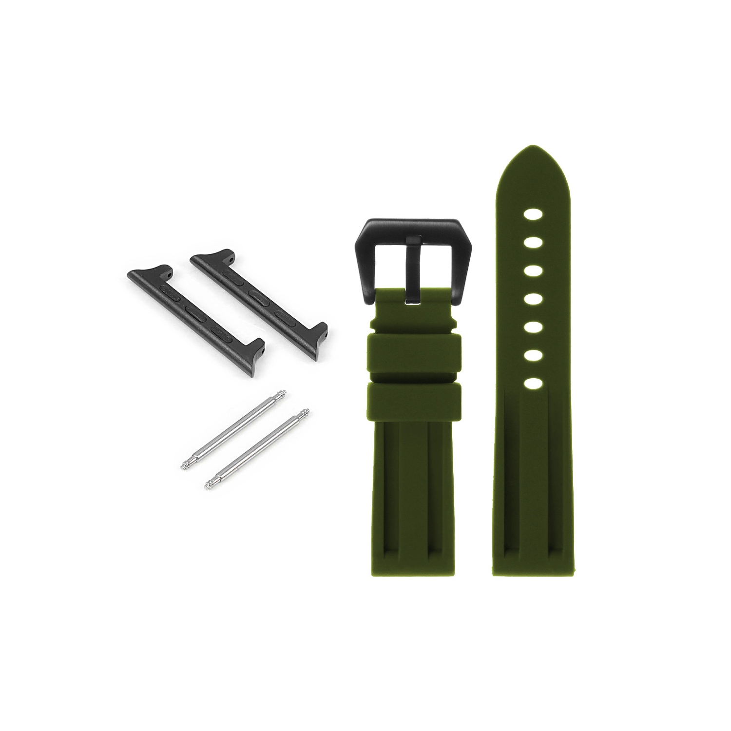 StrapsCo Silicone Watch Strap with Matte Black Pre-V Buckle for Apple Watch - 38mm - Green