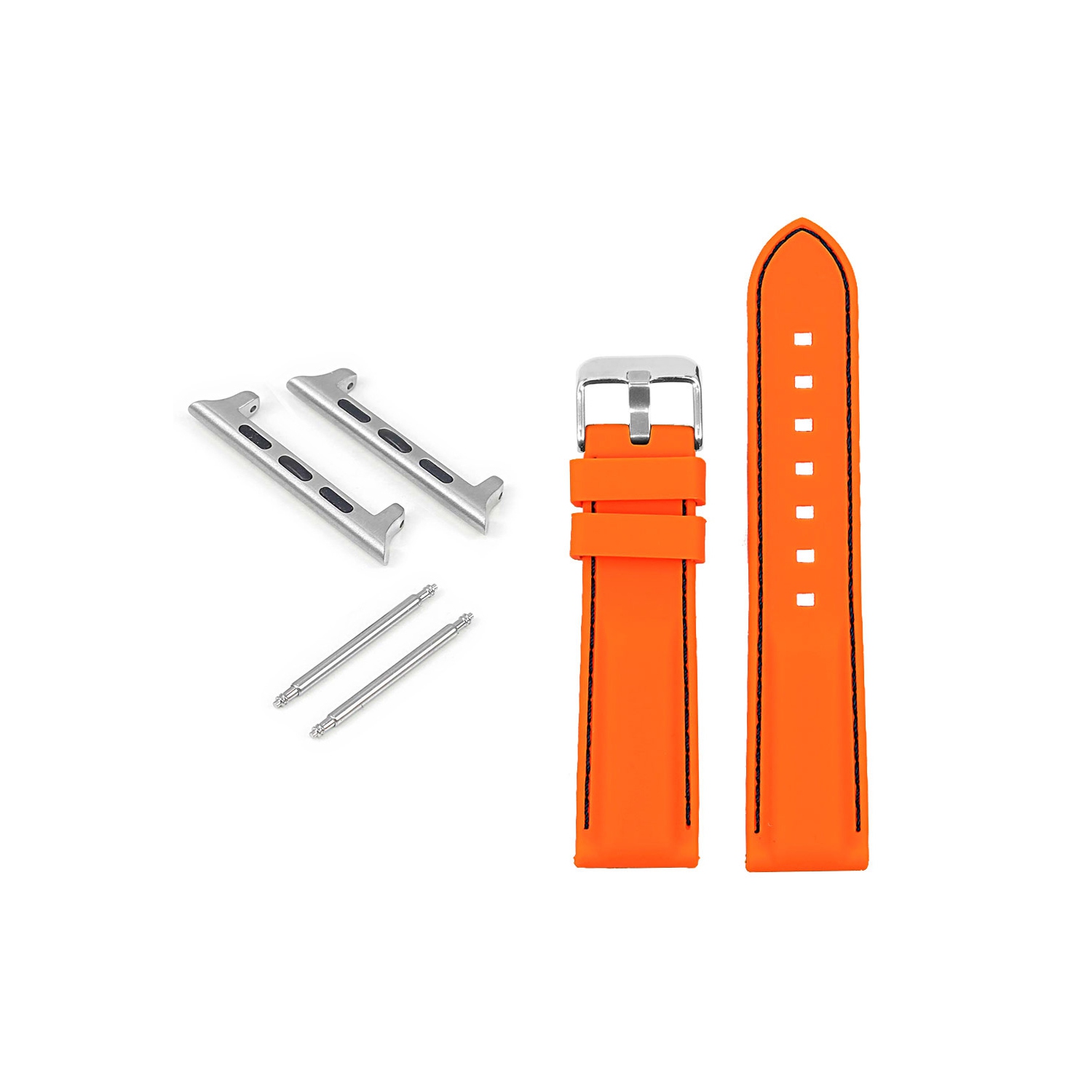 StrapsCo Bracelet en caoutchouc avec coutures pour Apple Watch - 38mm - Orange & Noir