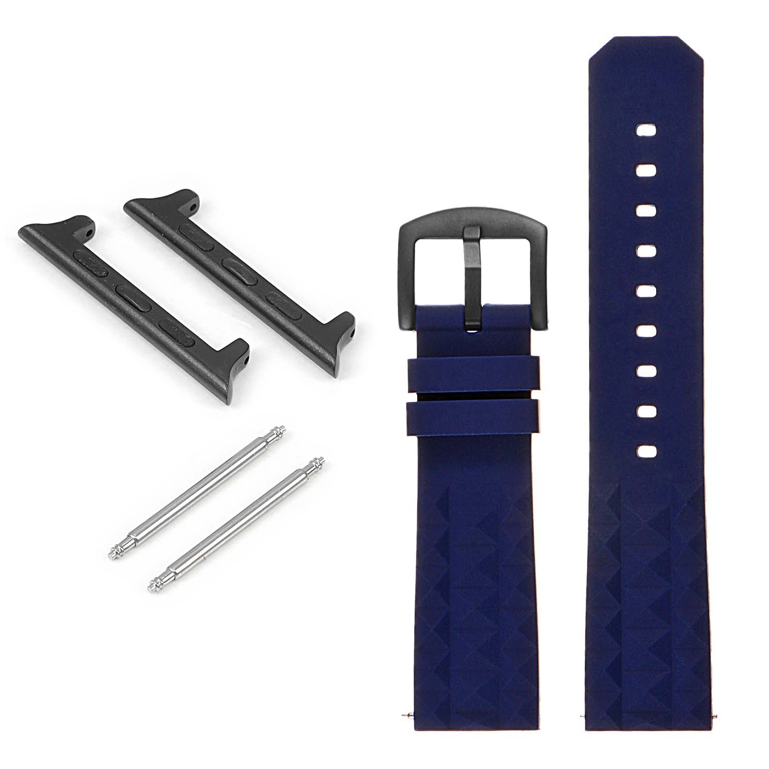 StrapsCo Bracelet en caoutchouc Super Waffle avec boucle noire mate pour Apple Watch - 38mm - Bleu Marine