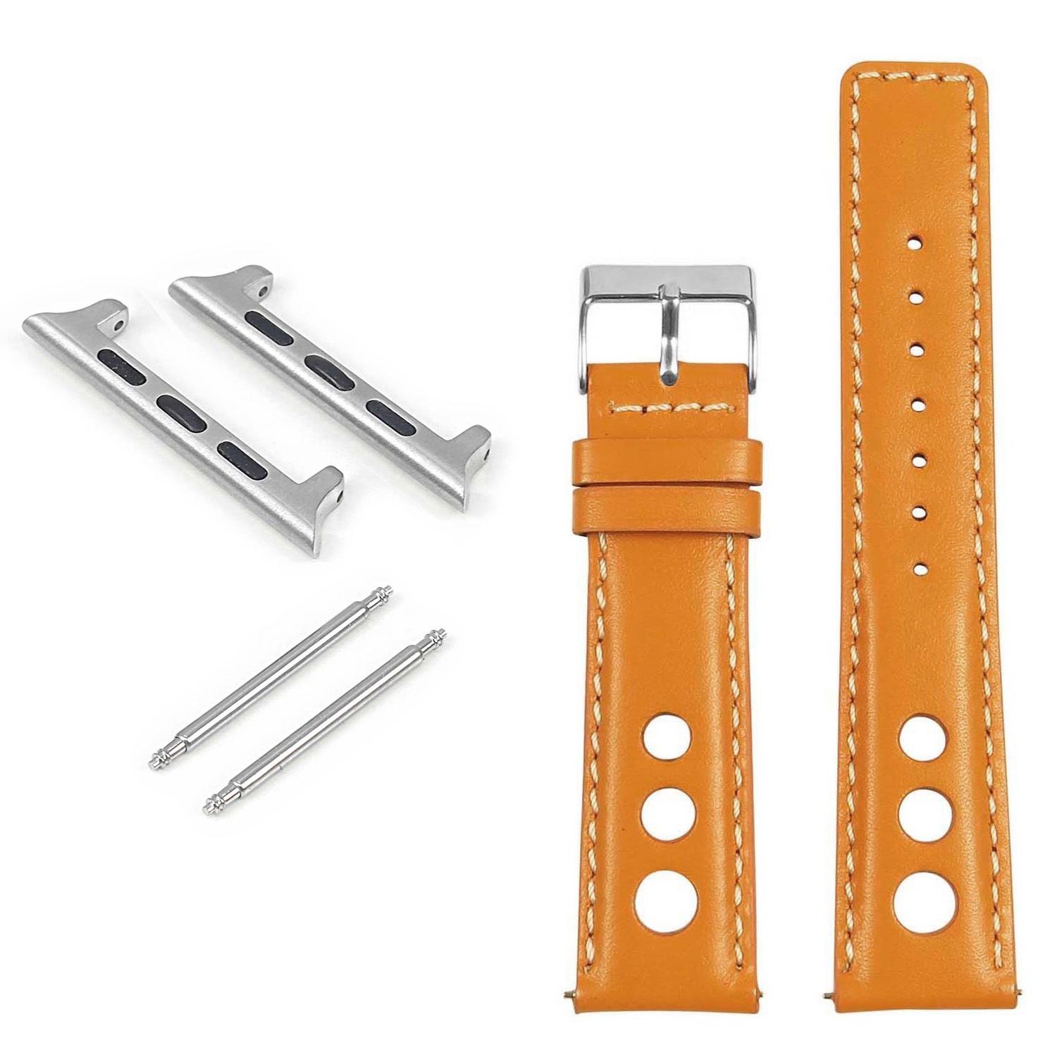 StrapsCo Bracelet de rallye en cuir pour Apple Watch - 38mm - Orange & Blanc