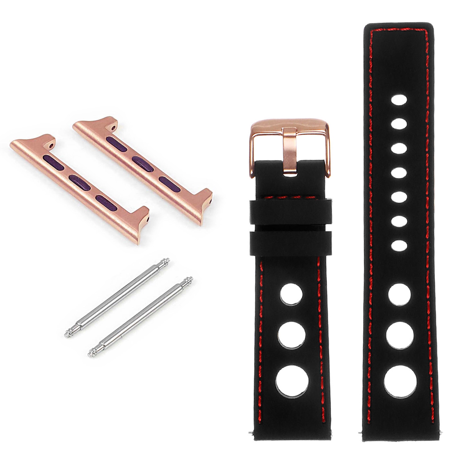 StrapsCo Rubber Rally Strap with Rose Gold Buckle for Apple Watch - 42mm - Black & Red