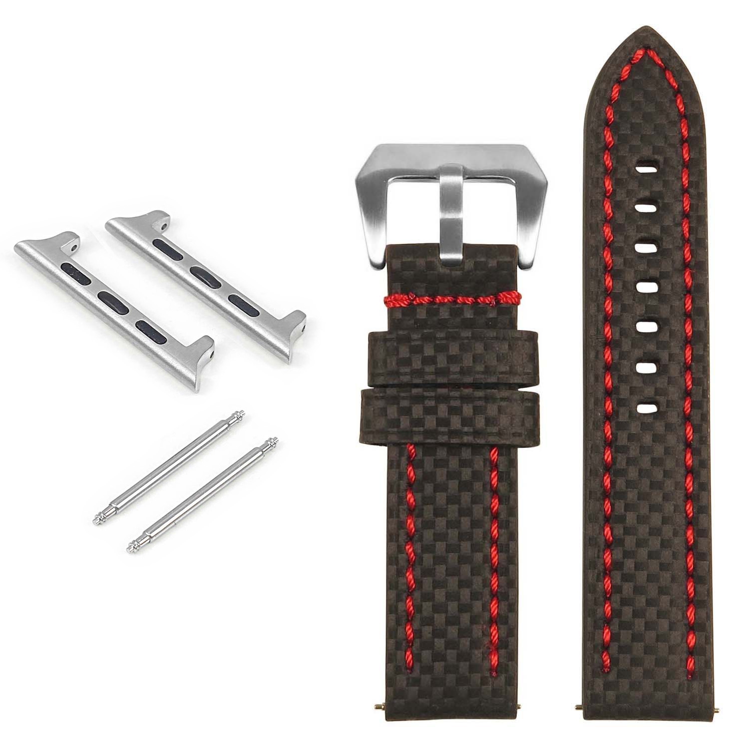 StrapsCo Heavy Duty Carbon Fiber Strap for Apple Watch - 42mm - Black & Red