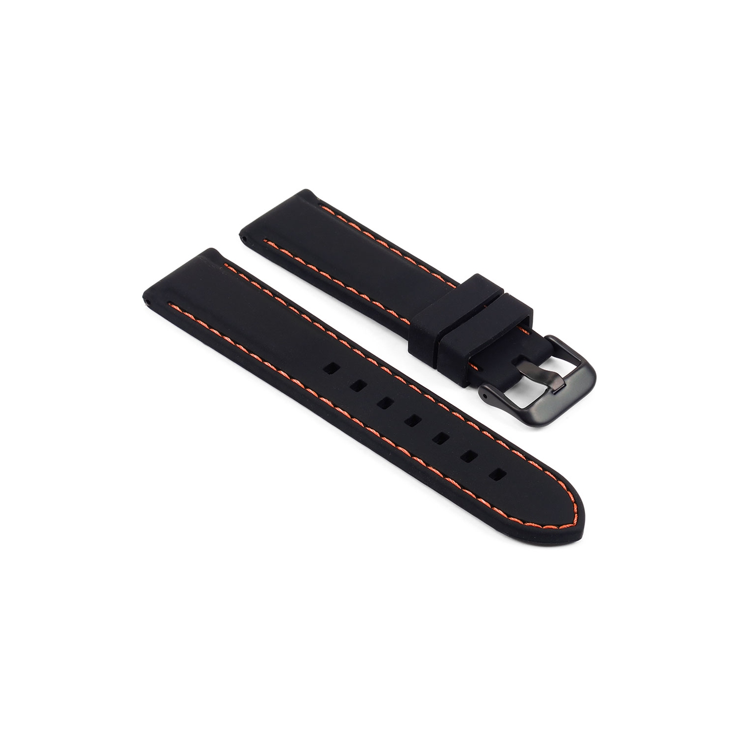 StrapsCo Bracelet en caoutchouc avec coutures et boucle noire pour Apple Watch - 38mm - Noir & Orange