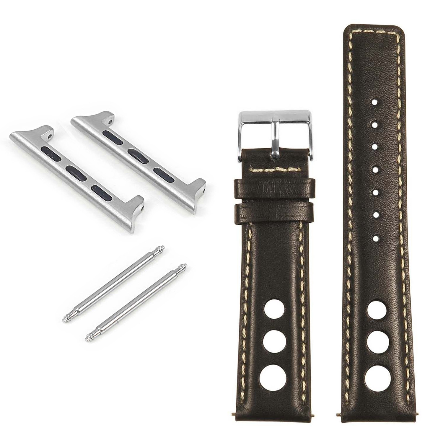 StrapsCo Leather Rally Strap for Apple Watch - 42mm - Black & White