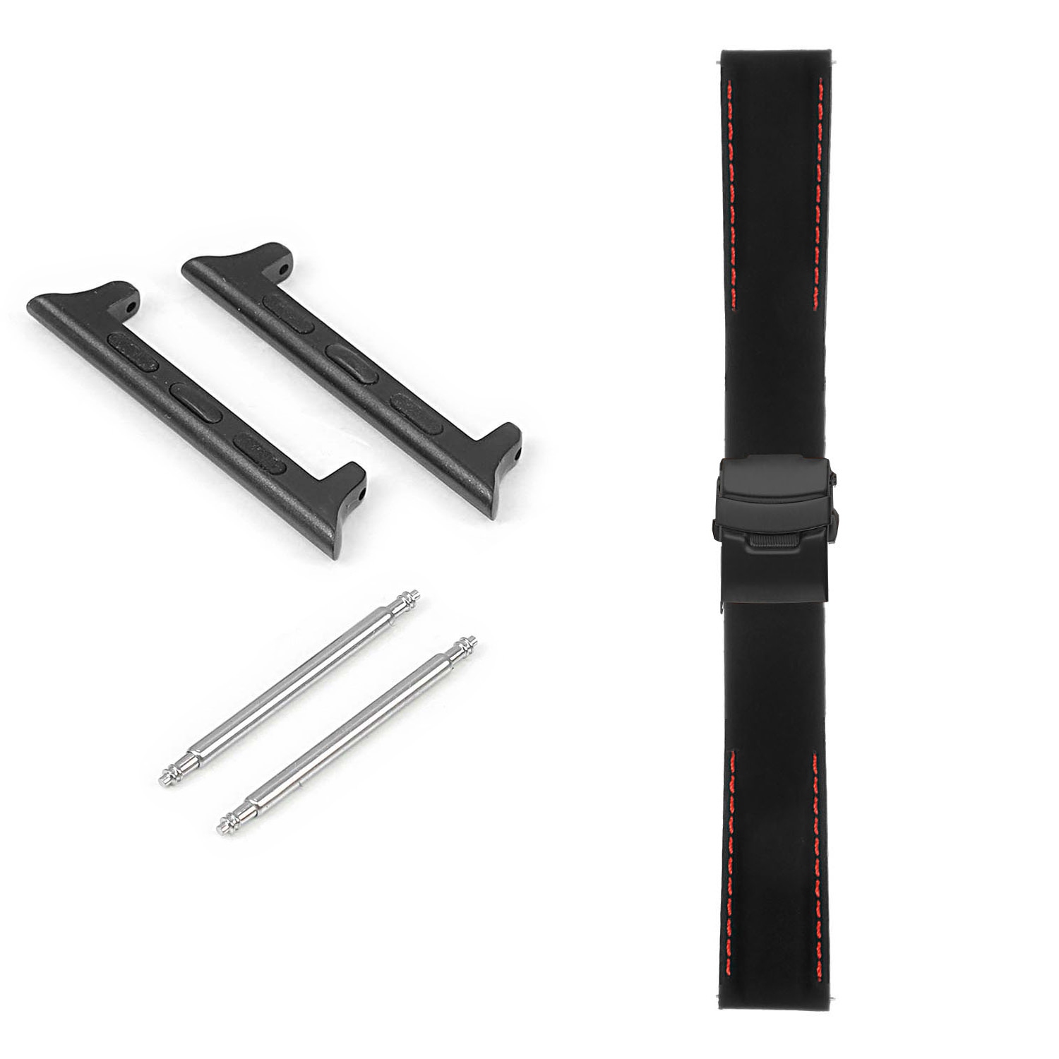 StrapsCo Bracelet en caoutchouc avec coutures et fermoir noir mat pour Apple Watch - 38mm - Noir & Rouge