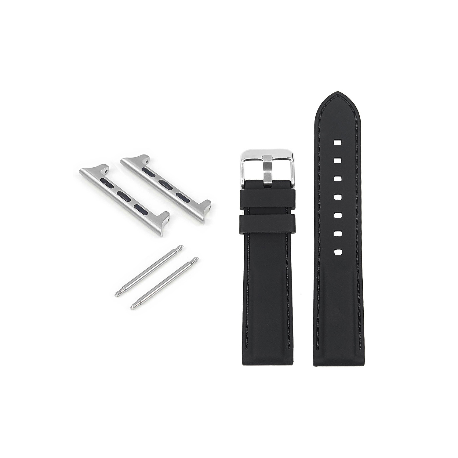 StrapsCo Bracelet en caoutchouc avec coutures pour Apple Watch - 38mm - Noir