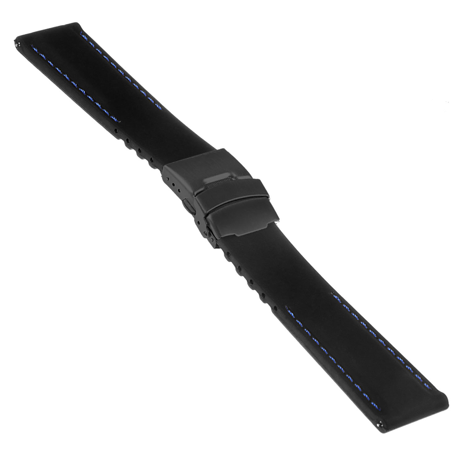 StrapsCo Rubber Strap with Stitching & Matte Black Clasp for Apple Watch - 40mm - Black & Blue