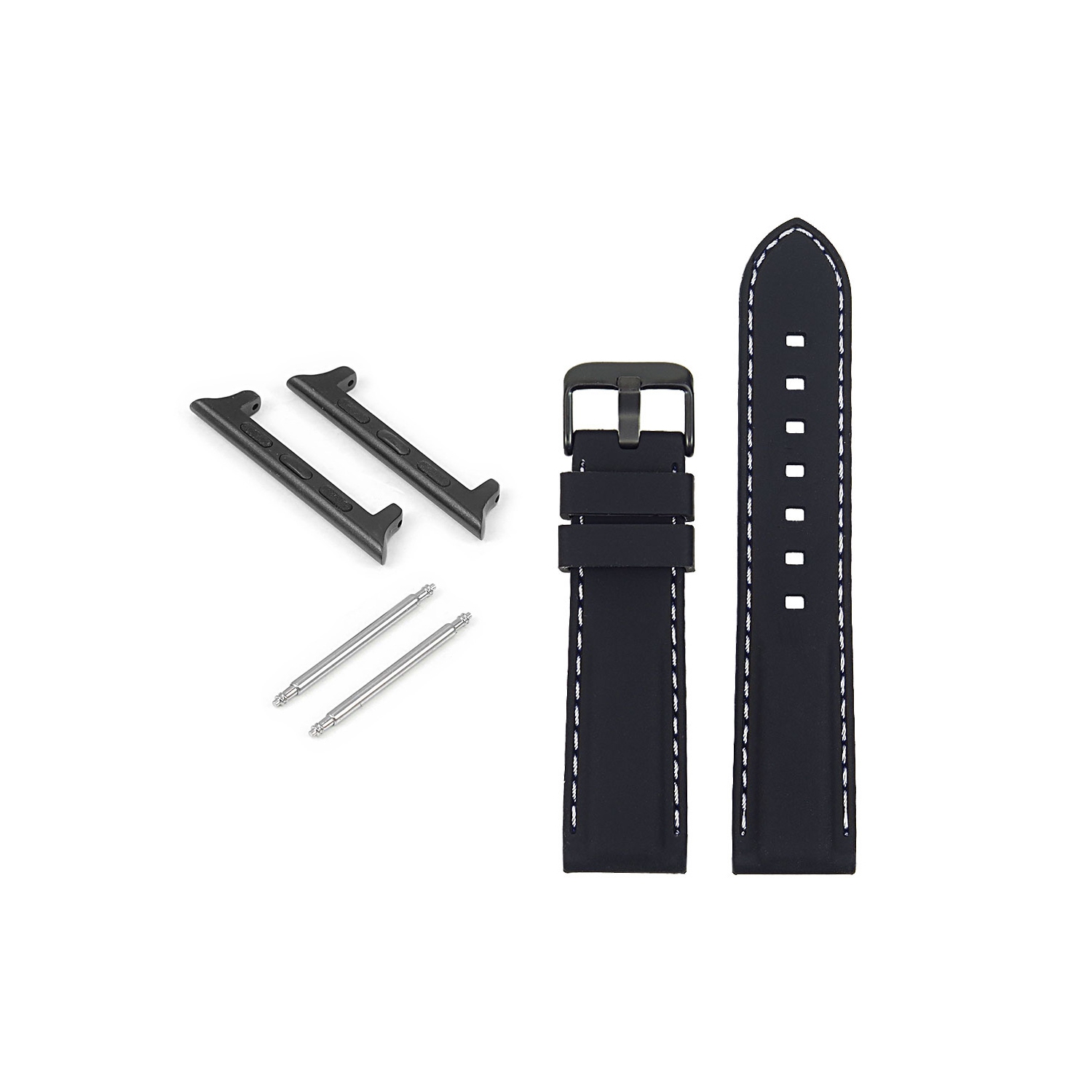 StrapsCo Rubber Strap with Stitching & Black Buckle for Apple Watch - 44mm - Black & White