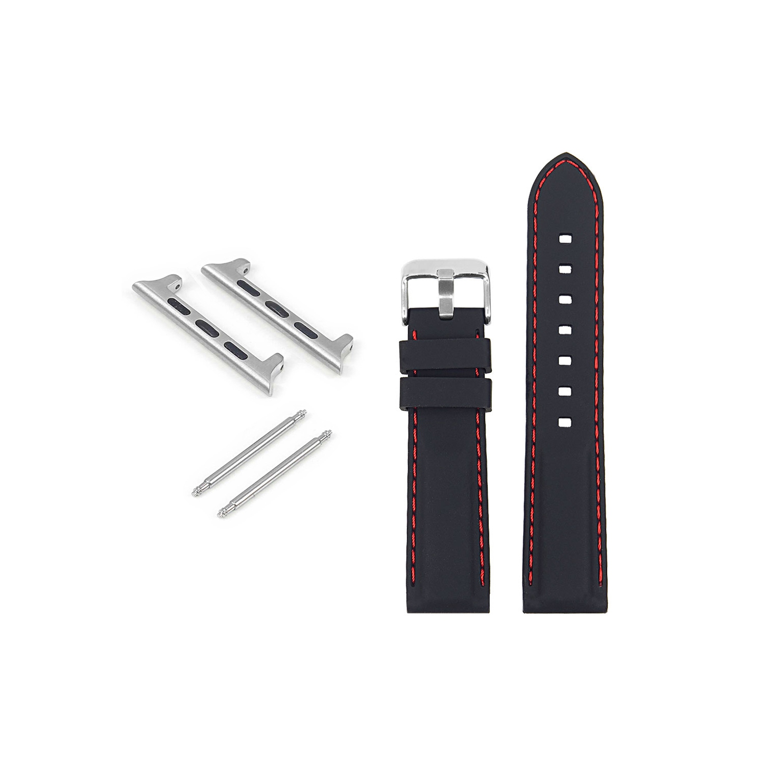 StrapsCo Bracelet en caoutchouc avec coutures pour Apple Watch - 40mm - Noir & Rouge