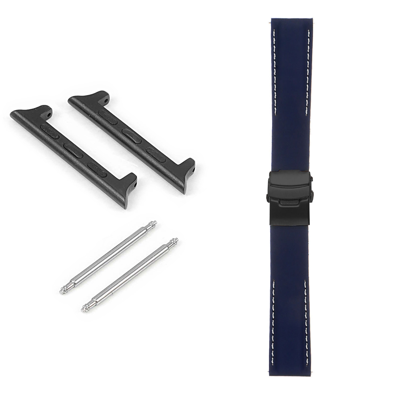 StrapsCo Bracelet en caoutchouc avec coutures et fermoir noir mat pour Apple Watch - 40mm - Bleu & Blanc