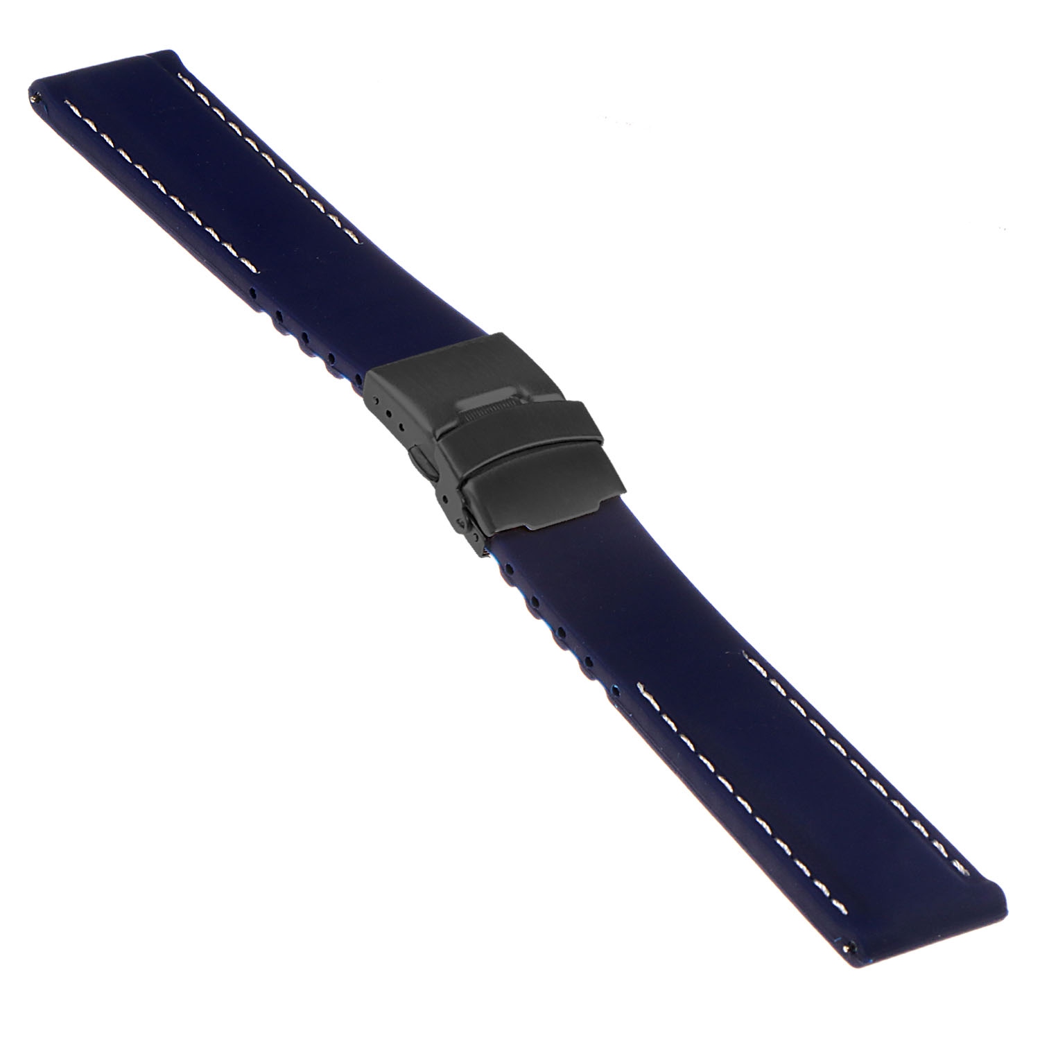 StrapsCo Bracelet en caoutchouc avec coutures et fermoir noir mat pour Apple Watch - 40mm - Bleu & Blanc