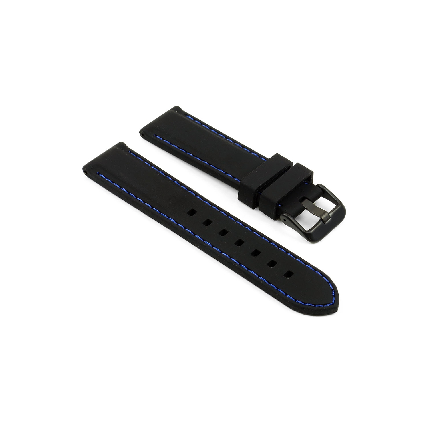 StrapsCo Rubber Strap with Stitching & Black Buckle for Apple Watch - 44mm - Black & Blue