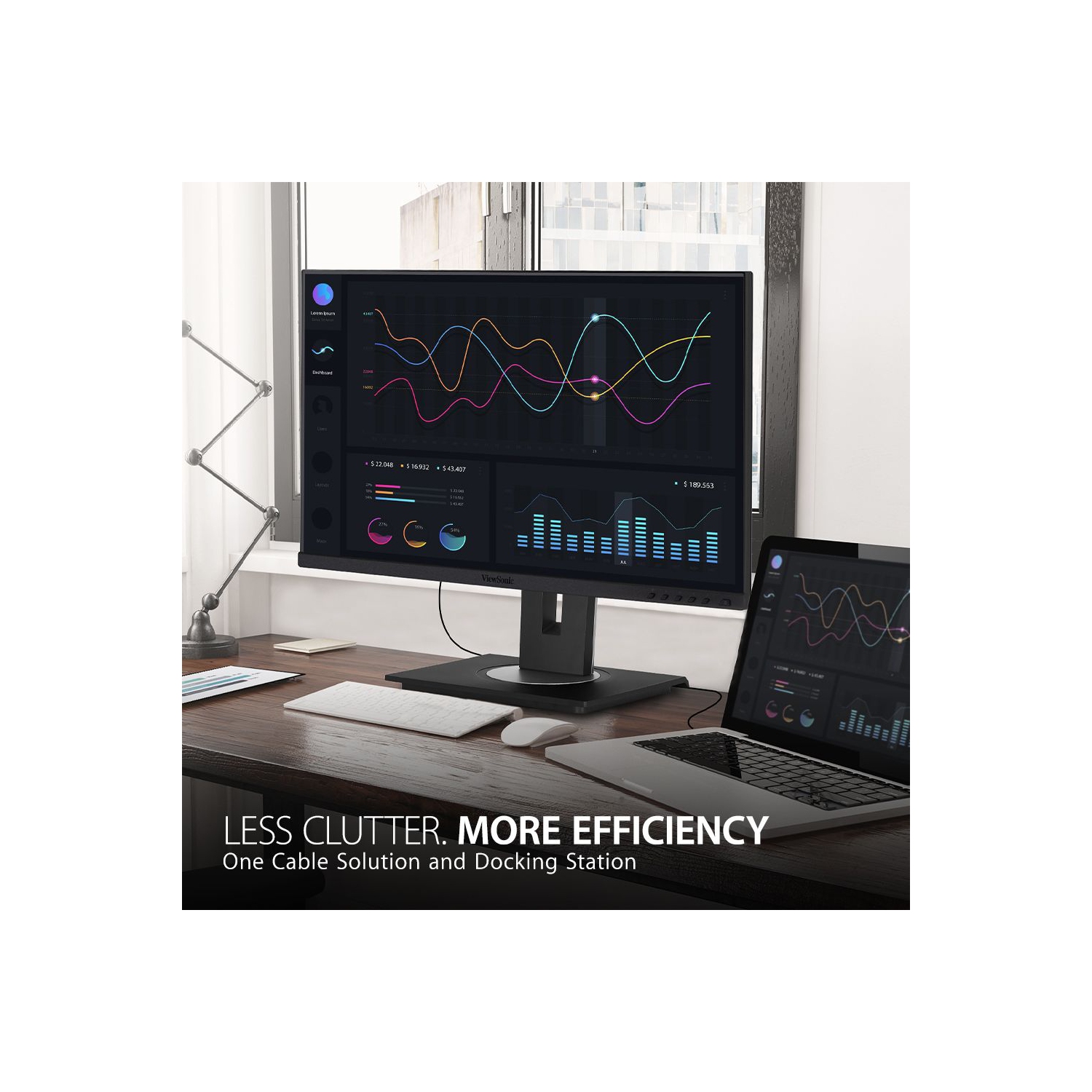 Moniteur ergonomique IPS 24 po 1080p de ViewSonic avec USB C et RJ45 et moniteur IPS en guirlande