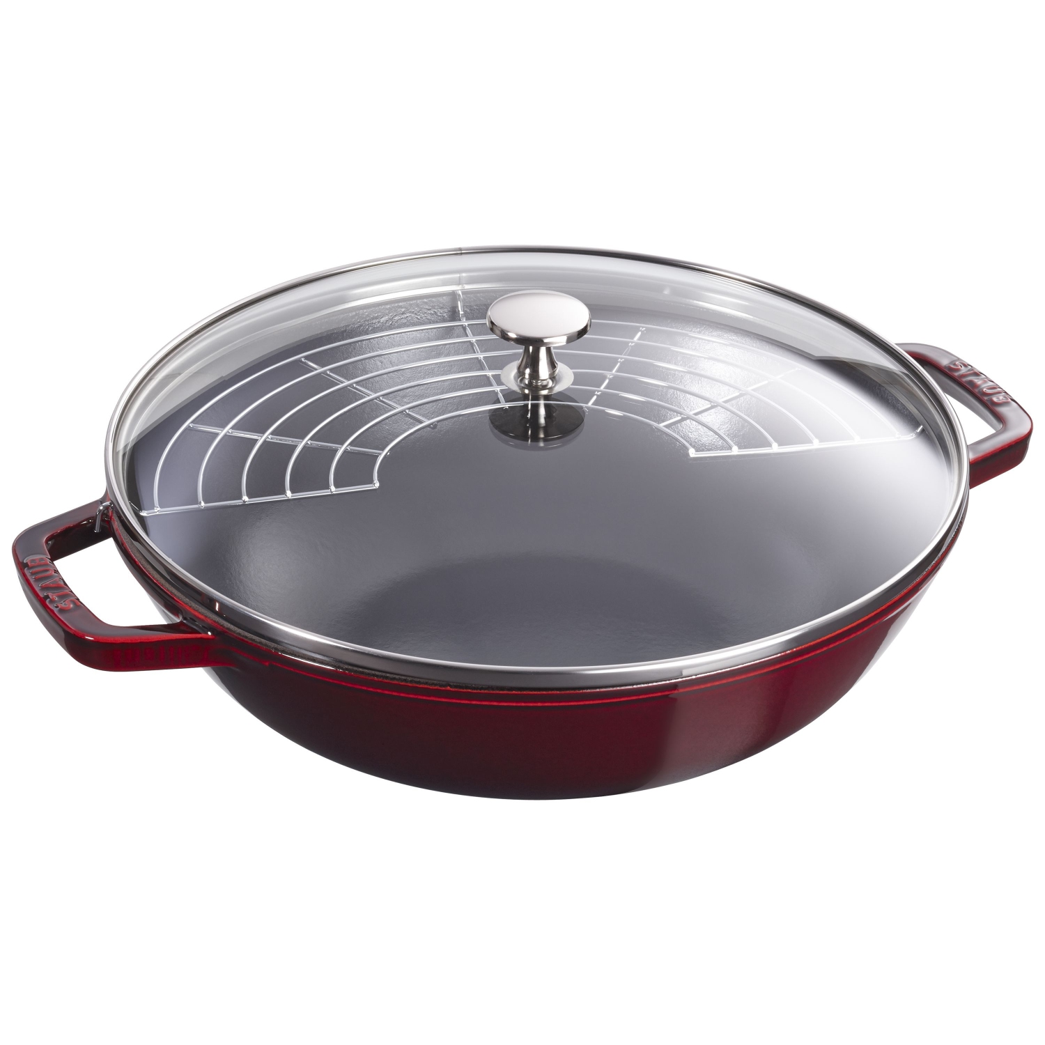 STAUB Specialities – wok en fonte de 30 cm/12 po avec couvercle en verre, Grenadine-Rouge